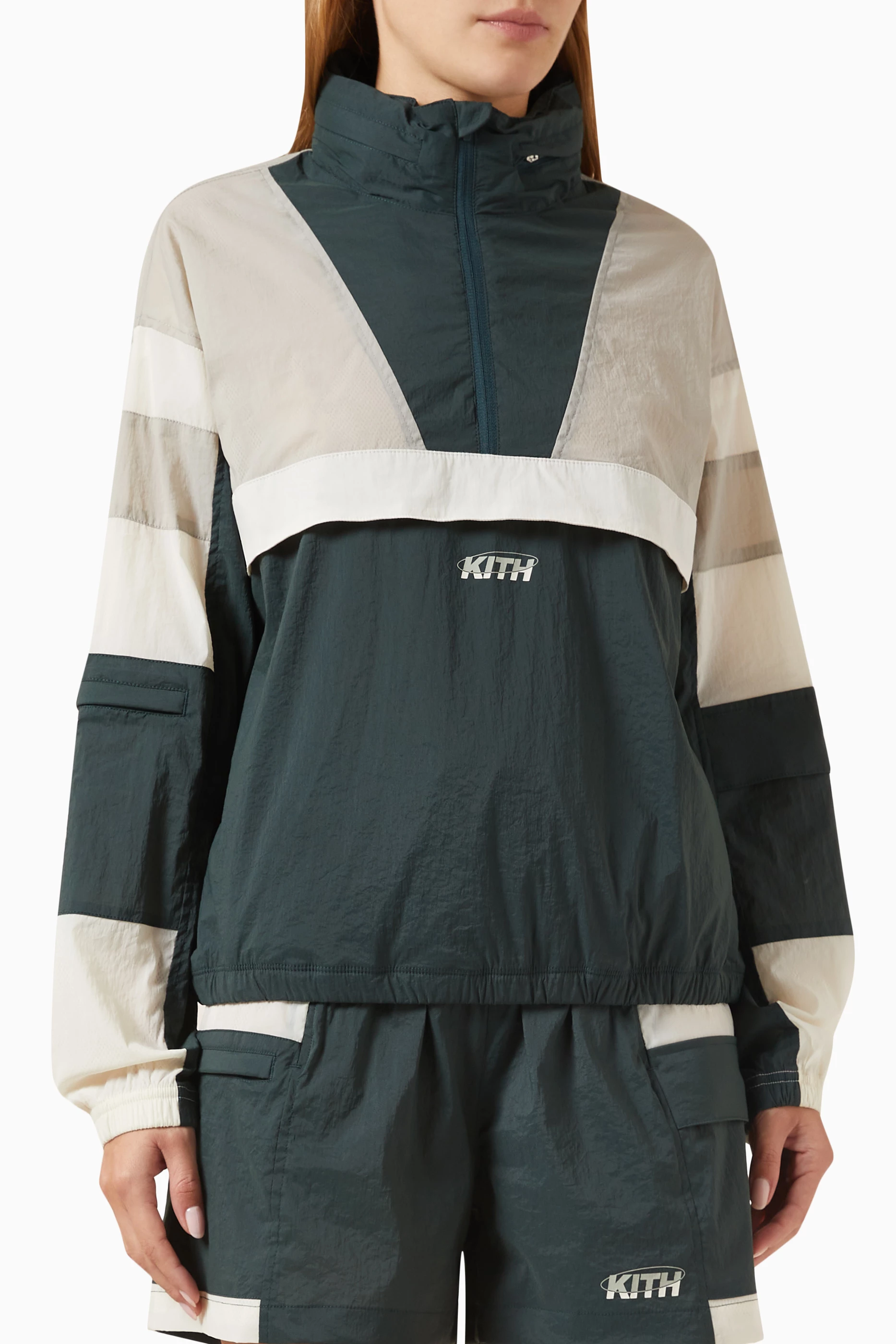 Buy Kith Blue Mila Half zip Jacket in Stretch nylon for Women in