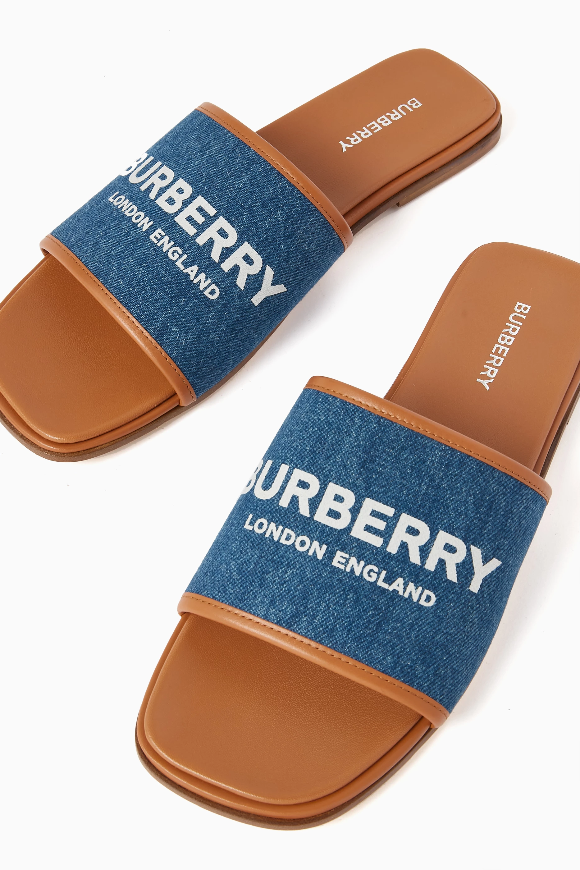 Buy Burberry Blue Carolyn Logo Slides in Denim for Women in UAE