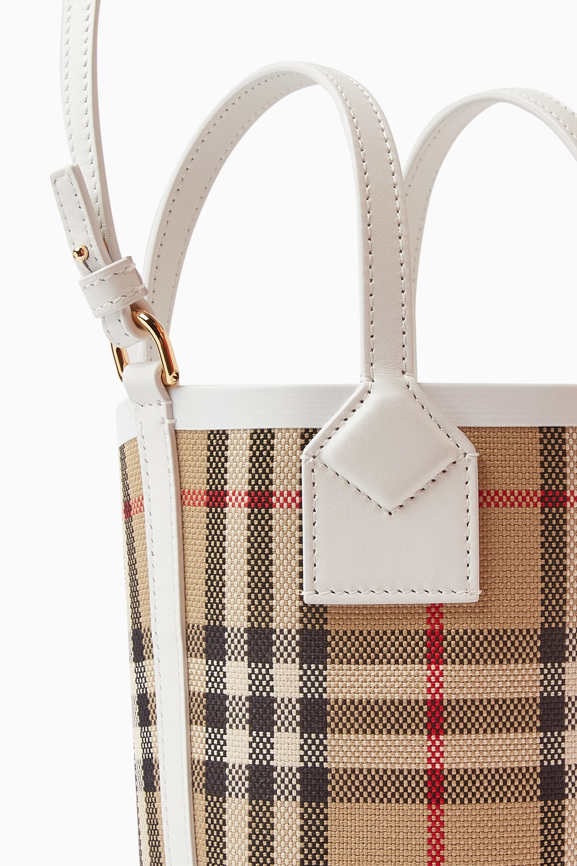 Burberry small check hot sale detail leather tote bag