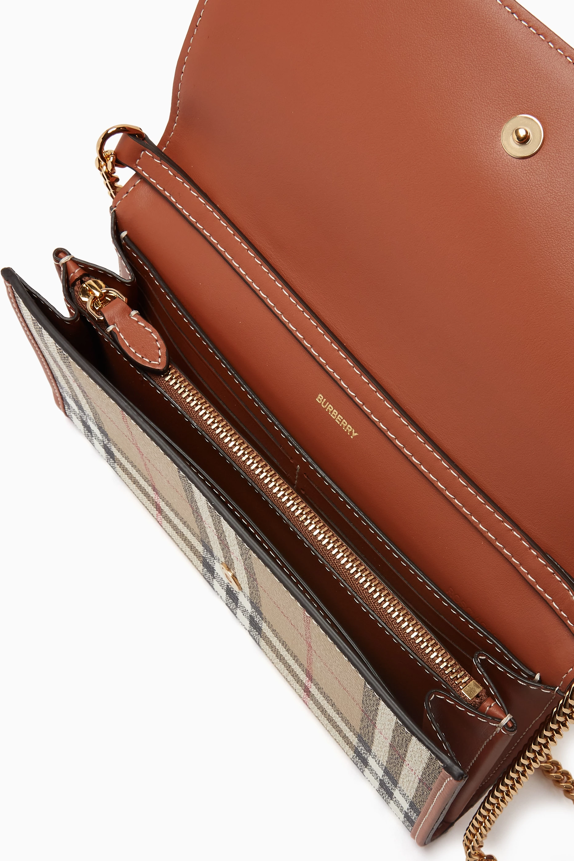 Burberry vintage check and leather wallet with chain online