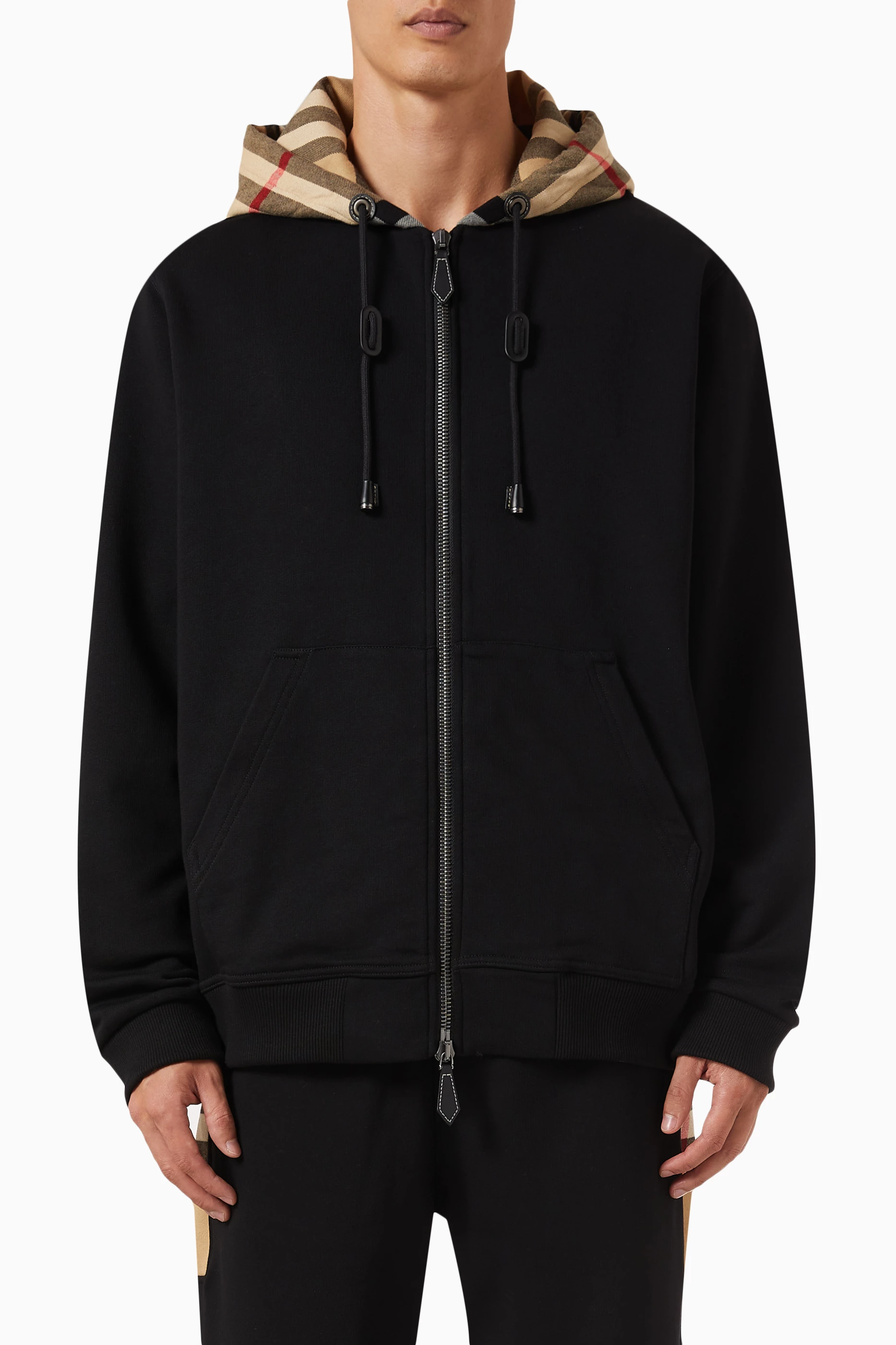Buy Burberry Black Samuel Tartan Hoodie in Cotton Jersey for Men