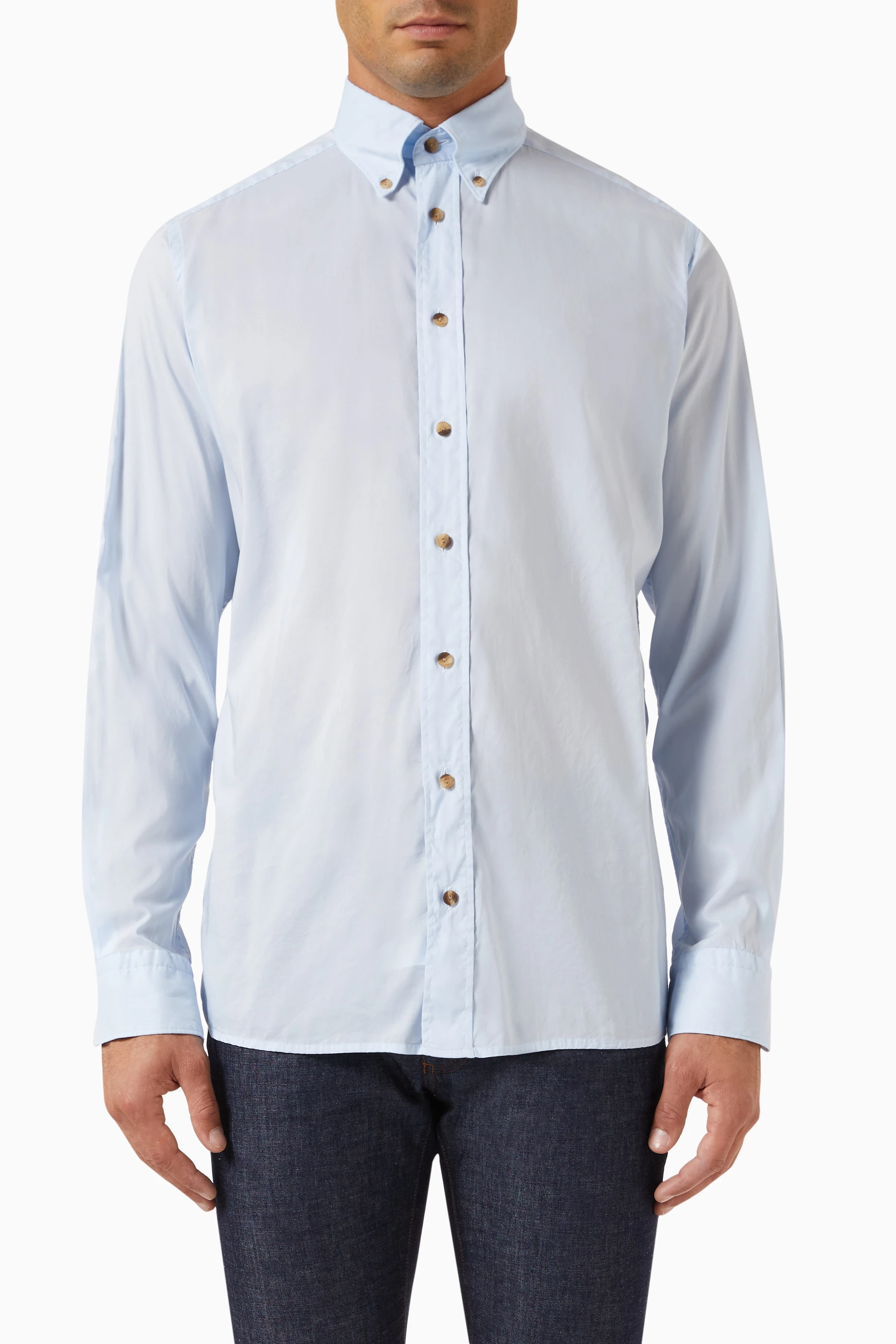 Pale blue button deals down shirt