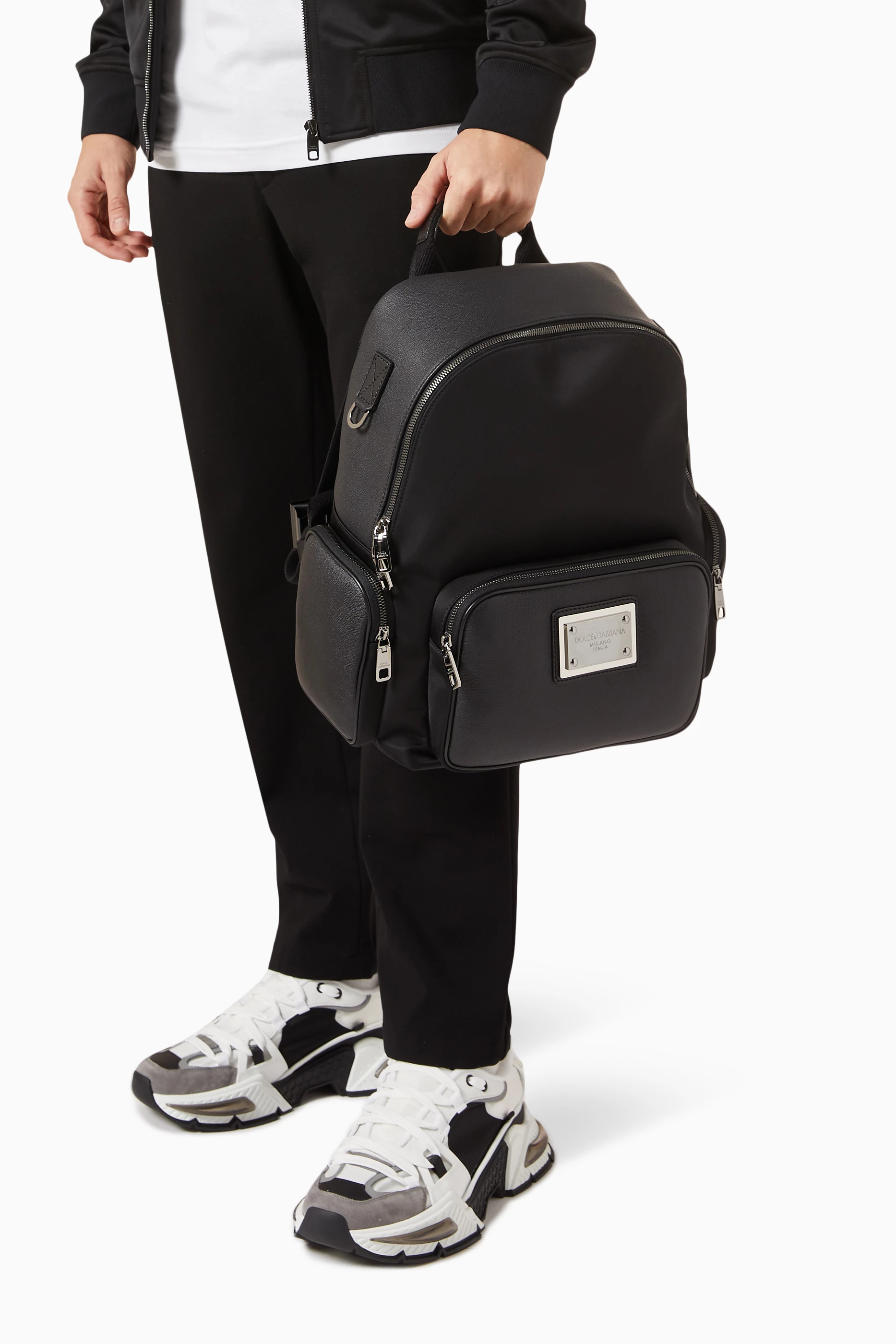 Buy Dolce Gabbana Black Backpack in Nylon Grainy Leather for