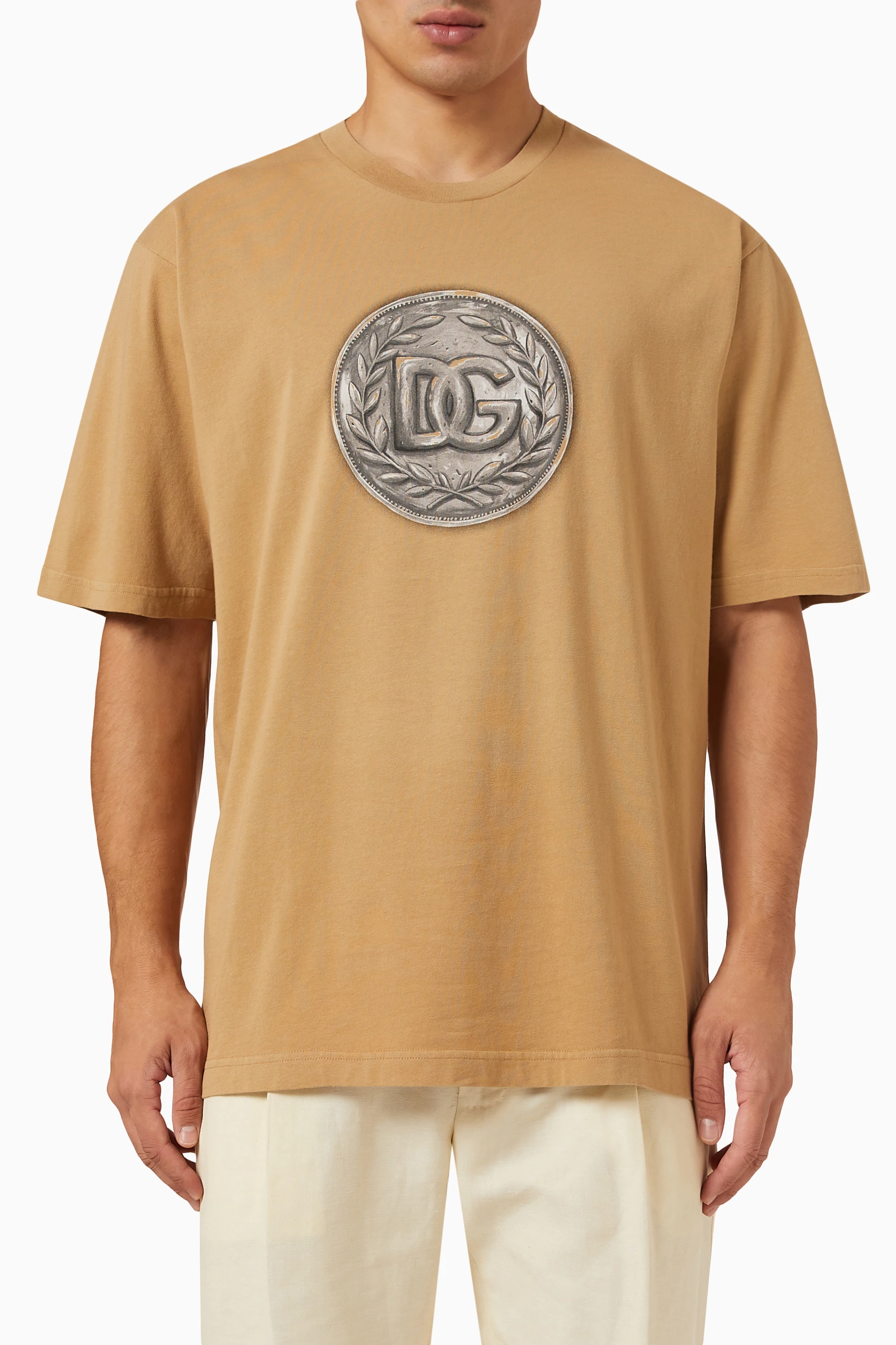 Buy Dolce Gabbana Neutral Coin Print T shirt in Cotton Jersey for Men in UAE Ounass