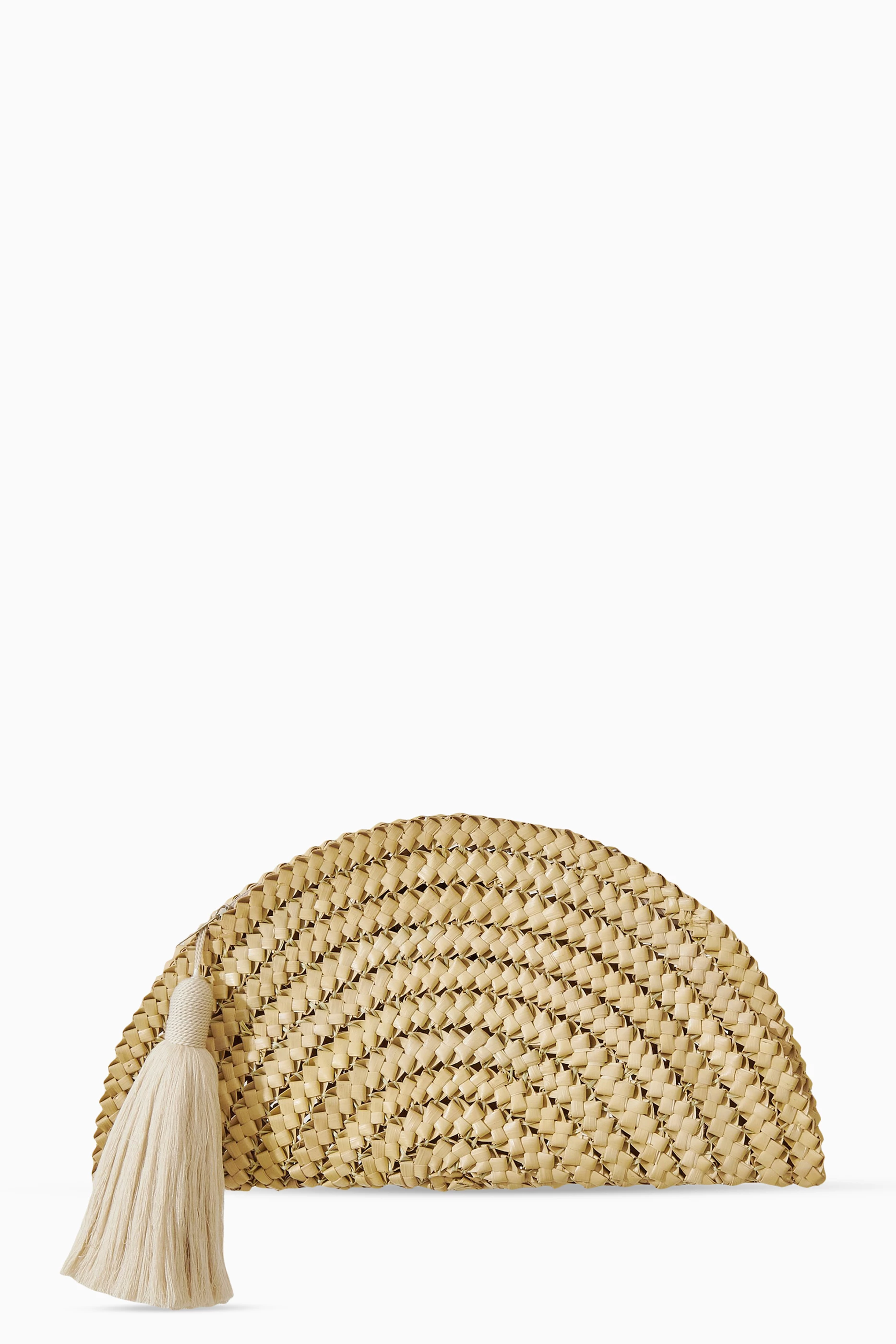 Buy Nannacay Neutral Small Valentina Clutch Bag in Piacava Straw