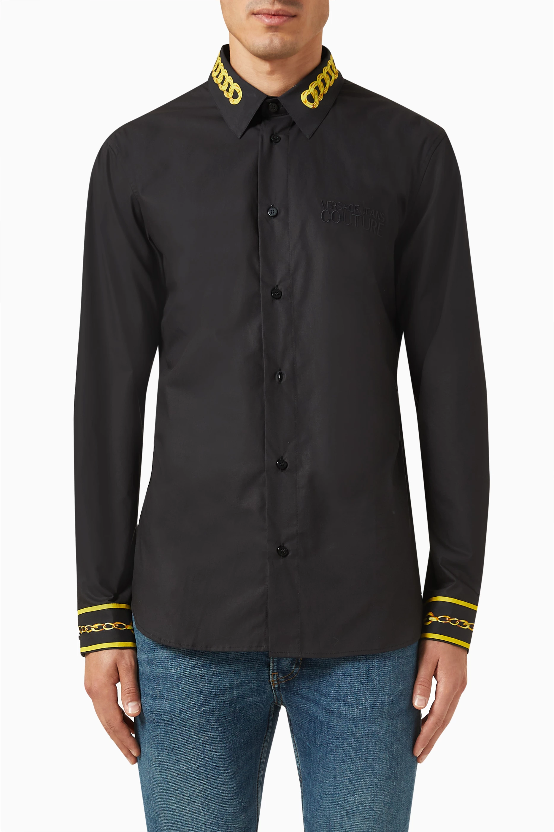 Buy Versace Jeans Couture Black Chain Couture Shirt in Cotton for Men in UAE Ounass