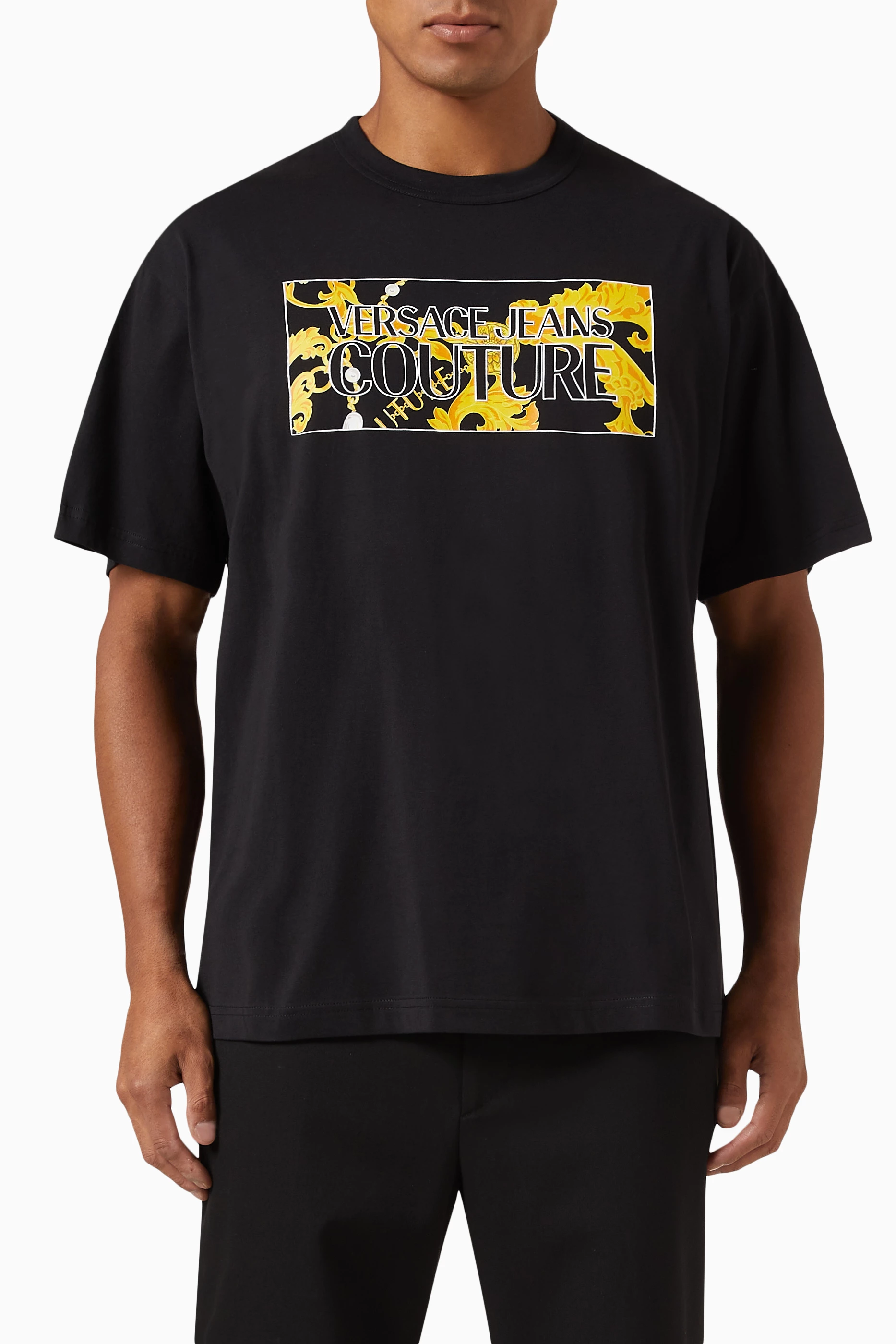 Versace jeans crew neck logo t shirt black best sale