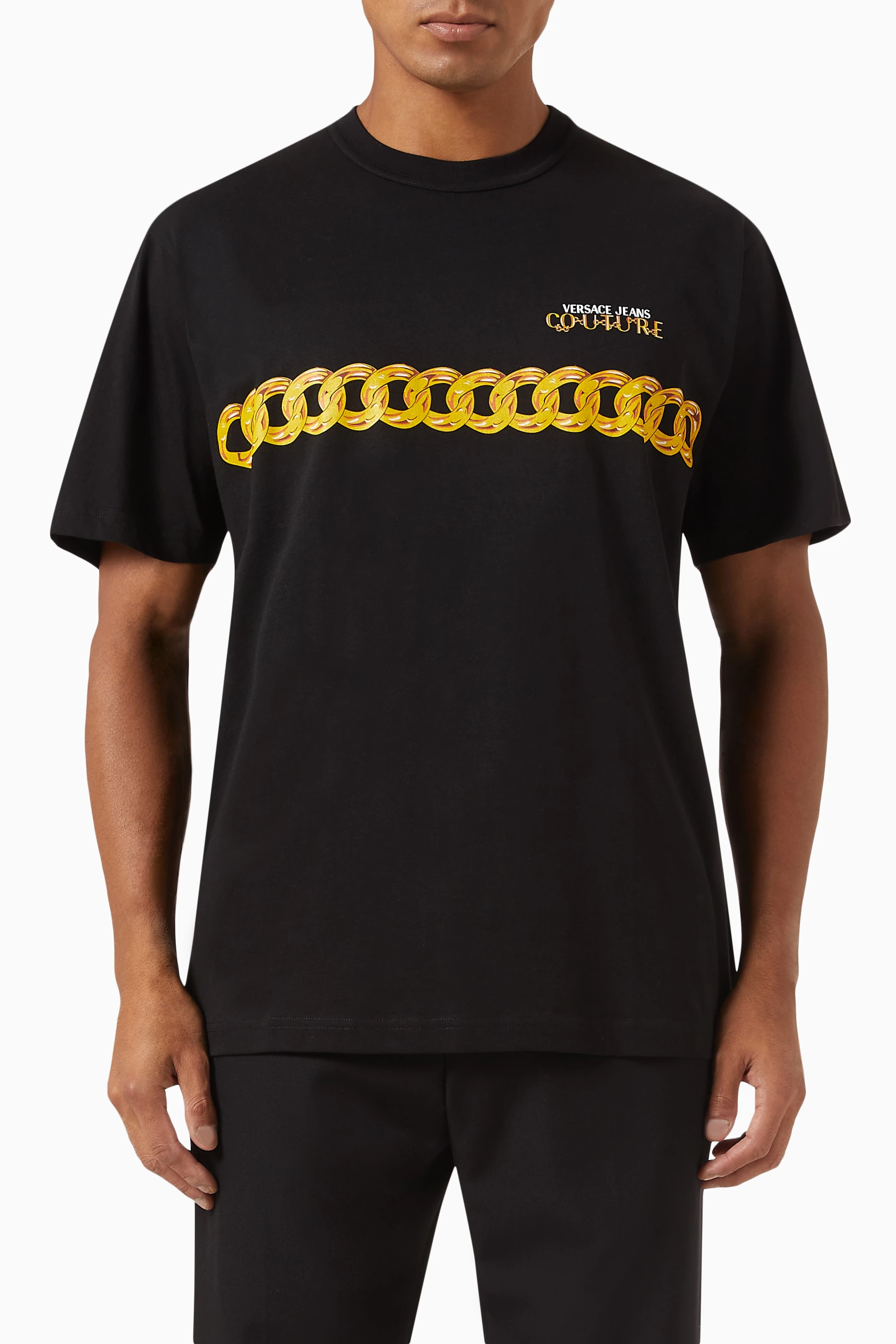 Buy Versace Jeans Couture Black Logo Couture Chain T shirt in Cotton Jersey for Men in UAE Ounass