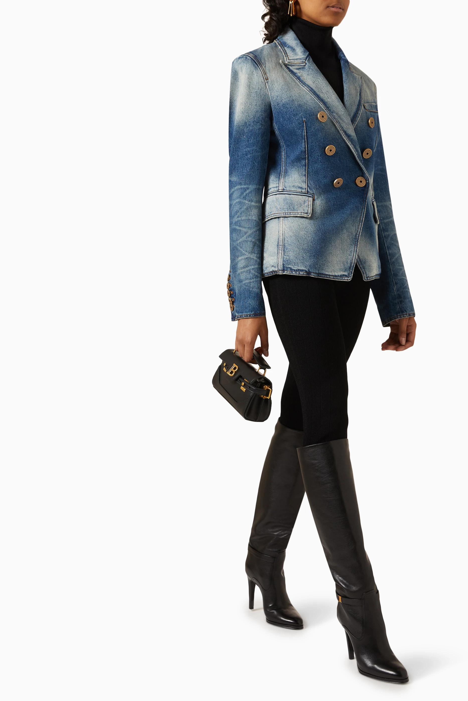 Buy Balmain Blue 6 button Jacket in Denim for Women in UAE Ounass