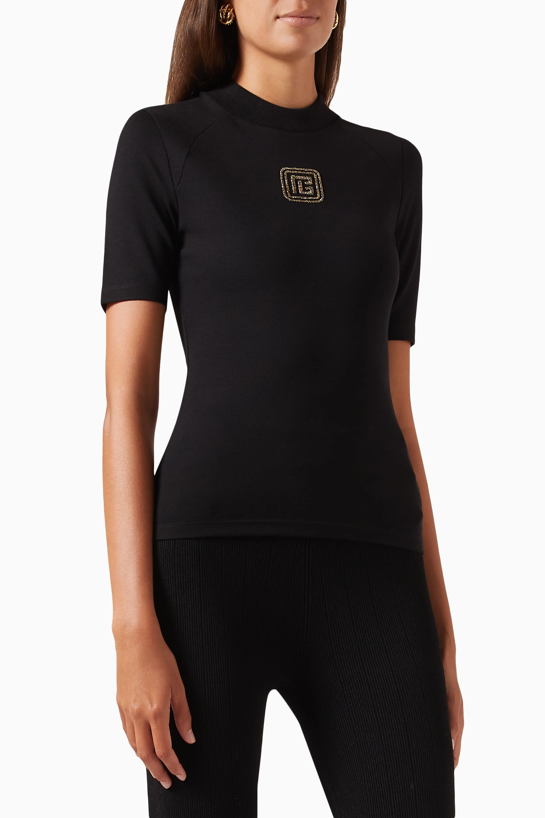 Buy Balmain Black Retro PB T shirt in Jersey for Women in UAE Ounass