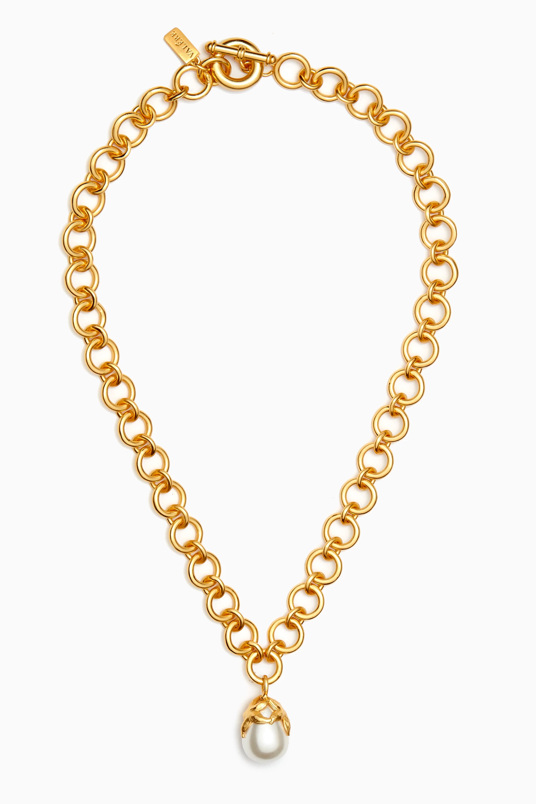 Buy VAL RE White Gemma Chain Pearl Pendant Necklace in 24kt Gold