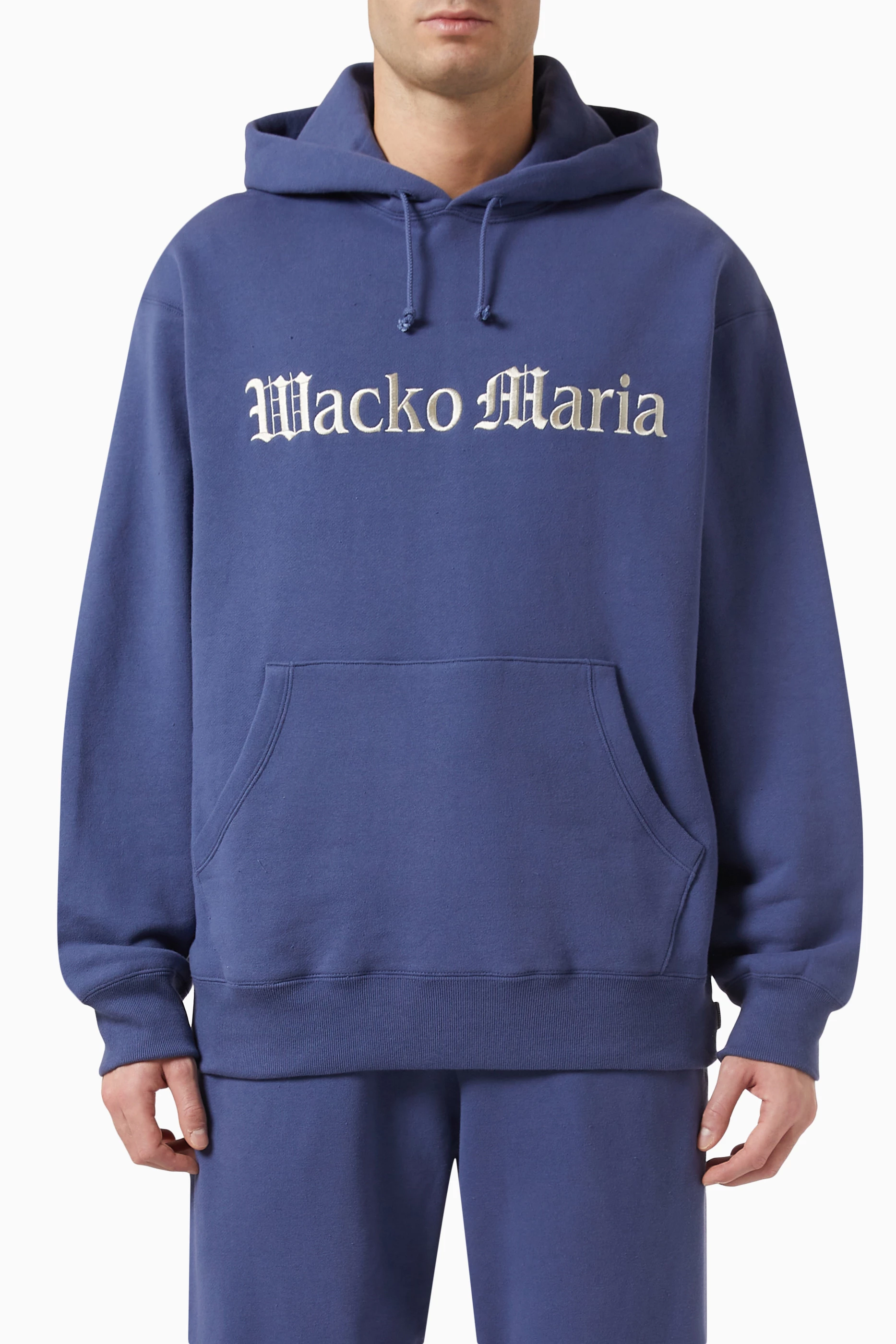 Buy WACKO MARIA Blue Logo Hoodie in Cotton Fleece for Men in UAE