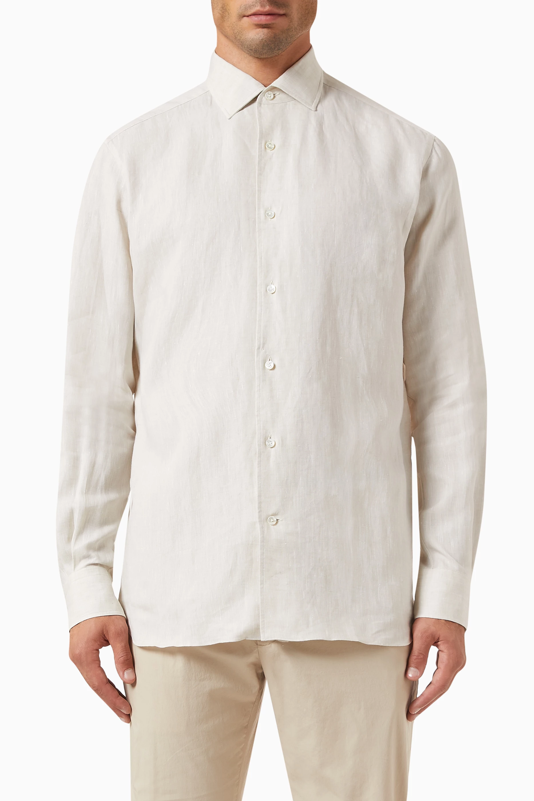 Buy Zegna Neutral Long sleeve Shirt in Linen for Men in UAE Ounass