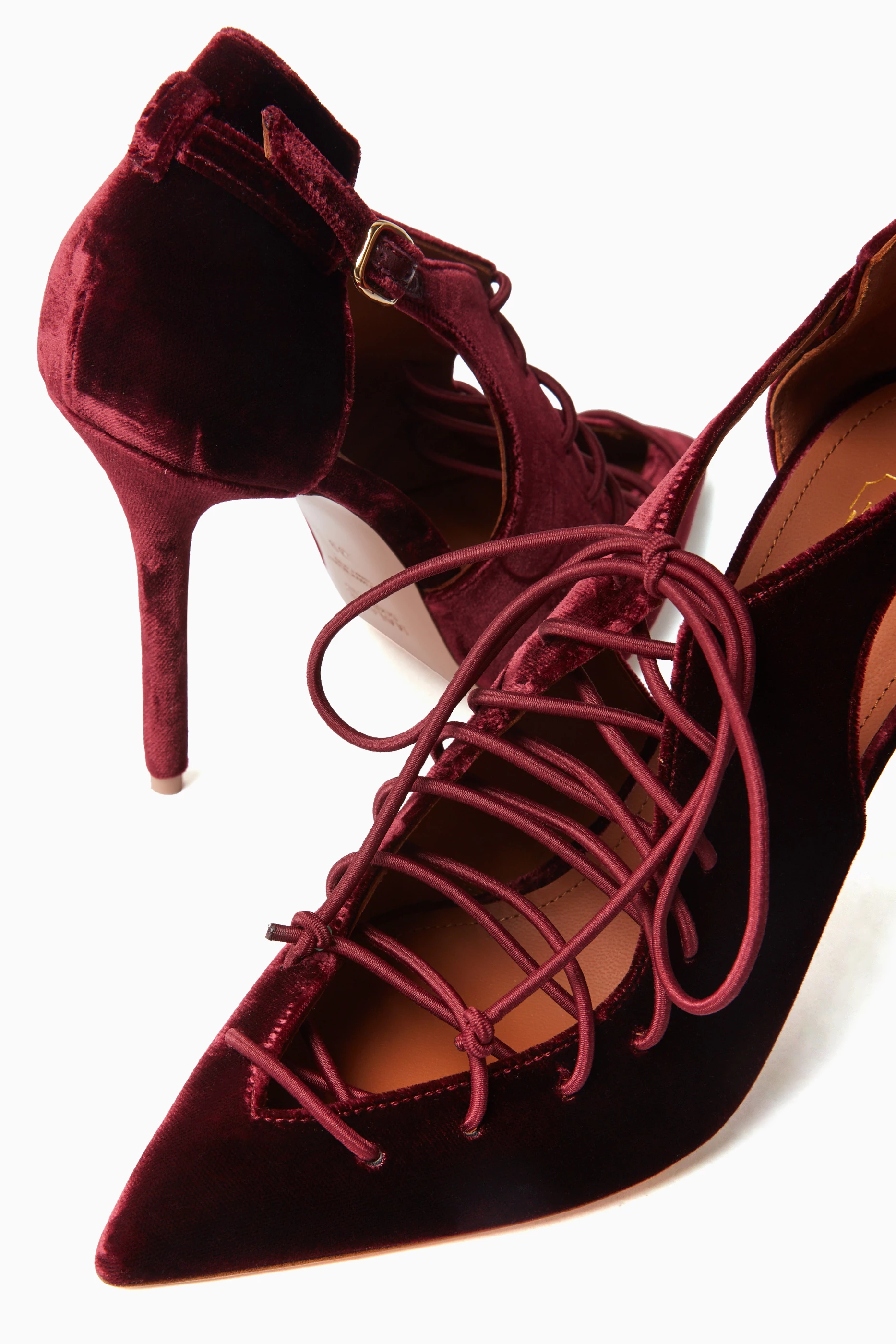 Buy Malone Souliers Burgundy Montana 100 Lace up Pumps in Velvet
