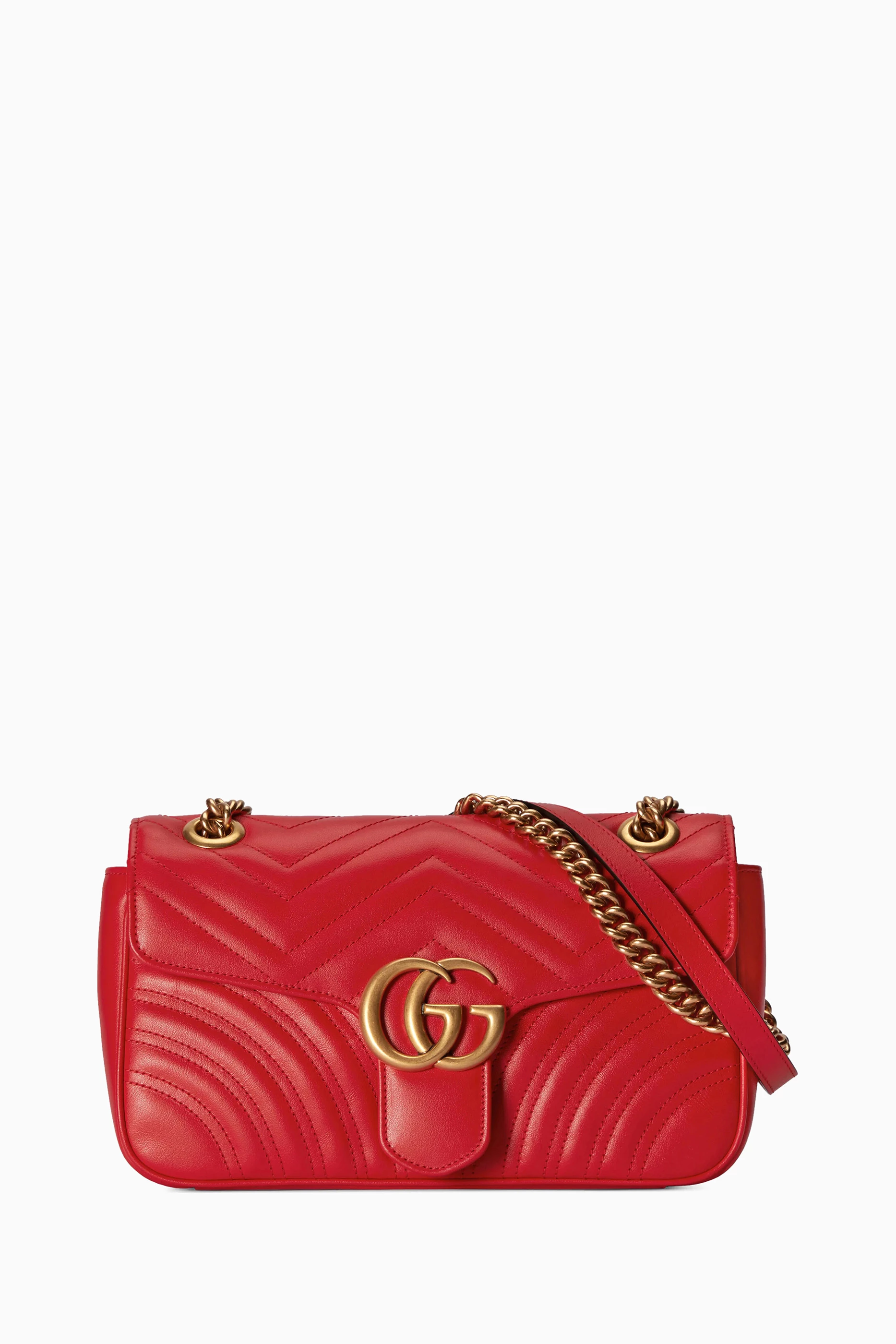 Brand New Gucci GG Marmont Medium Matelassé Shoulder Bag Red
