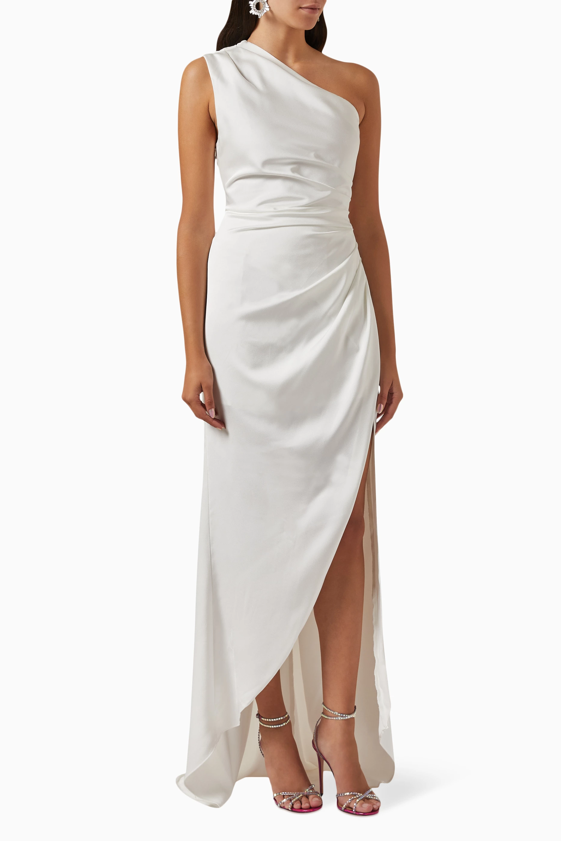 One shoulder white evening gown online