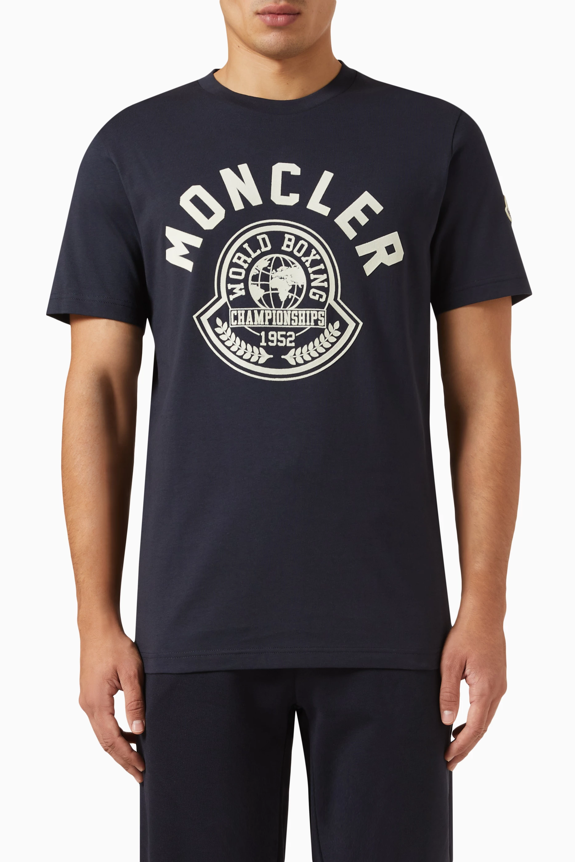 Buy Moncler Blue Logo T shirt in Cotton for Men in UAE Ounass