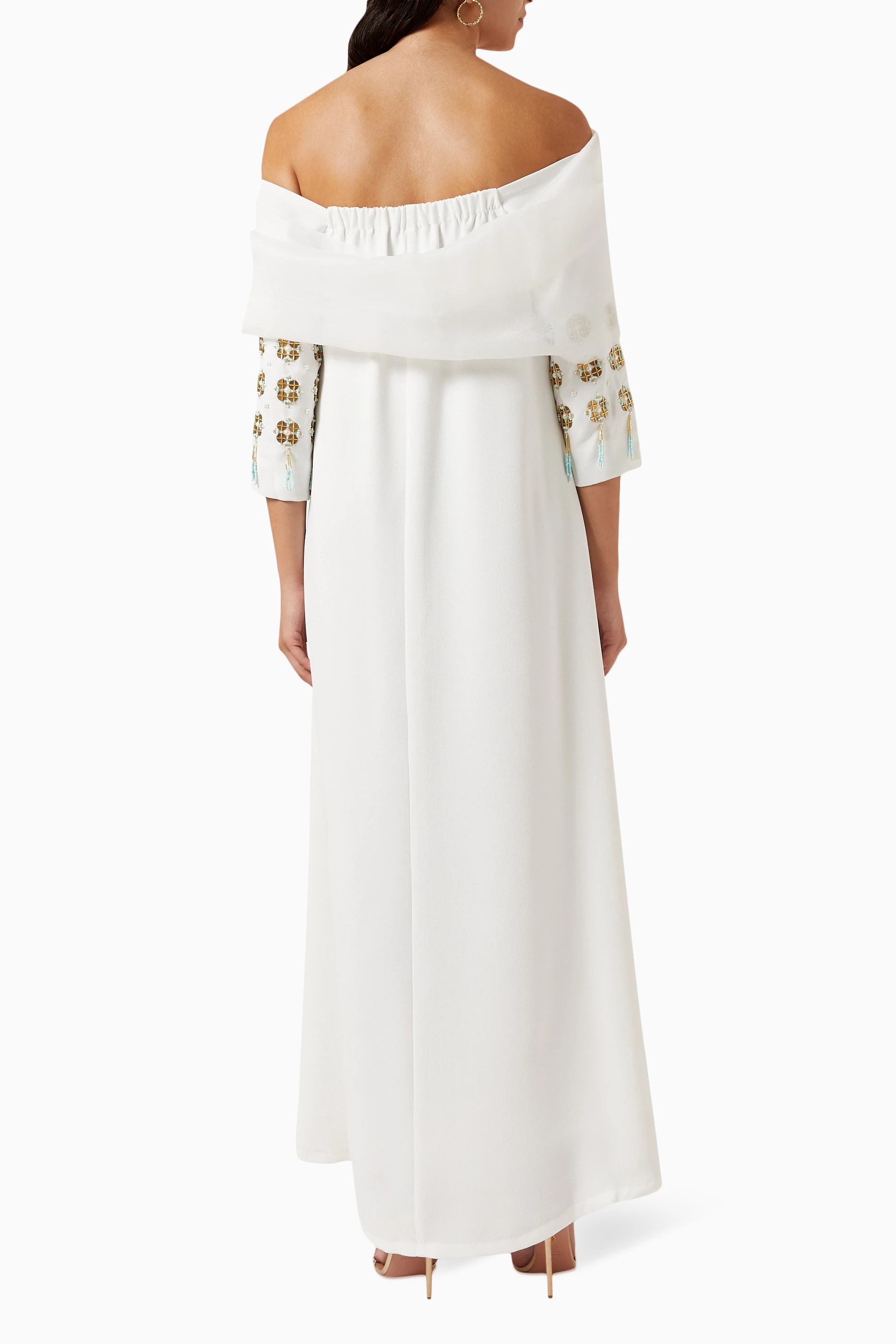 Open shoulder wrap dress online