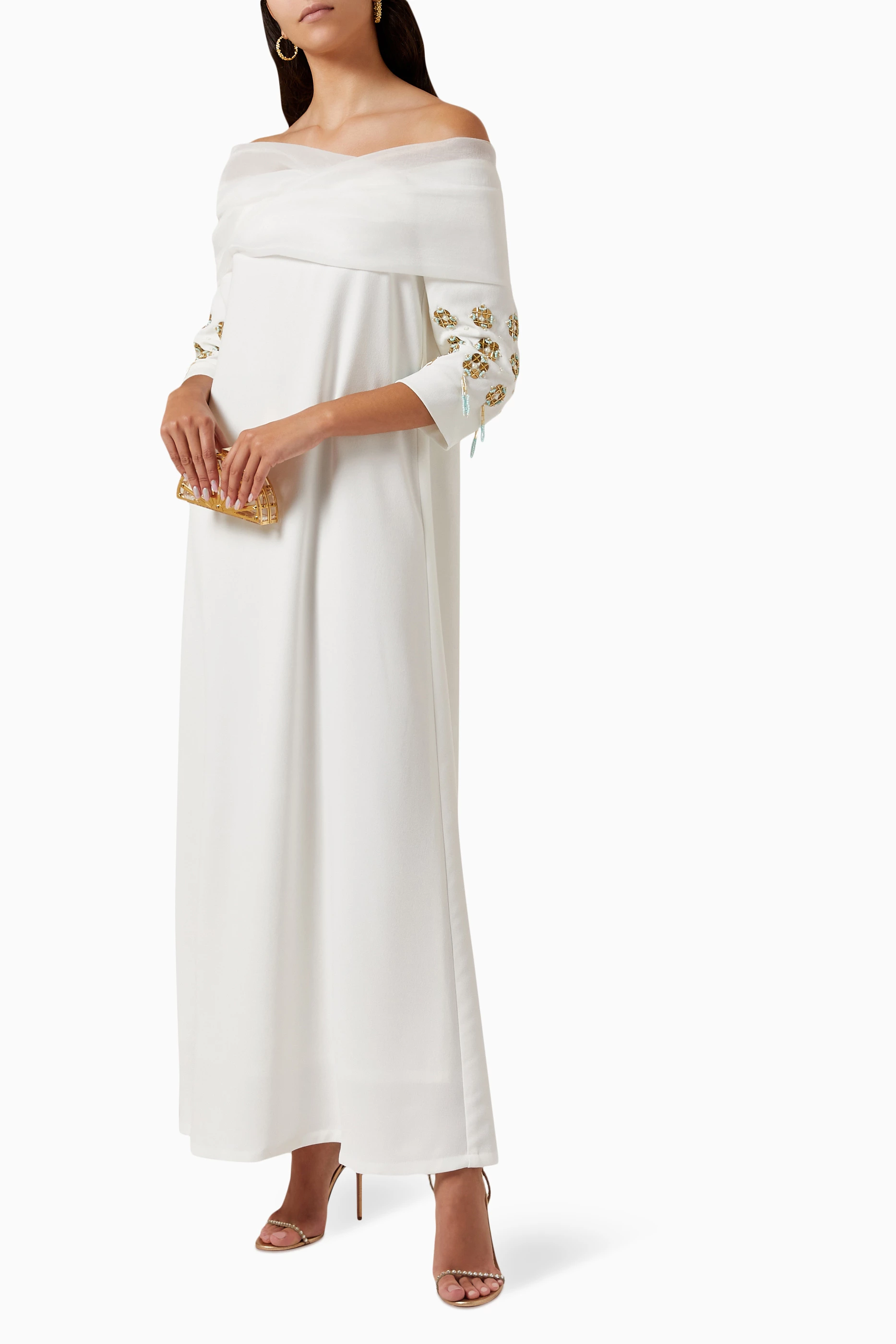 Open shoulder wrap dress hotsell