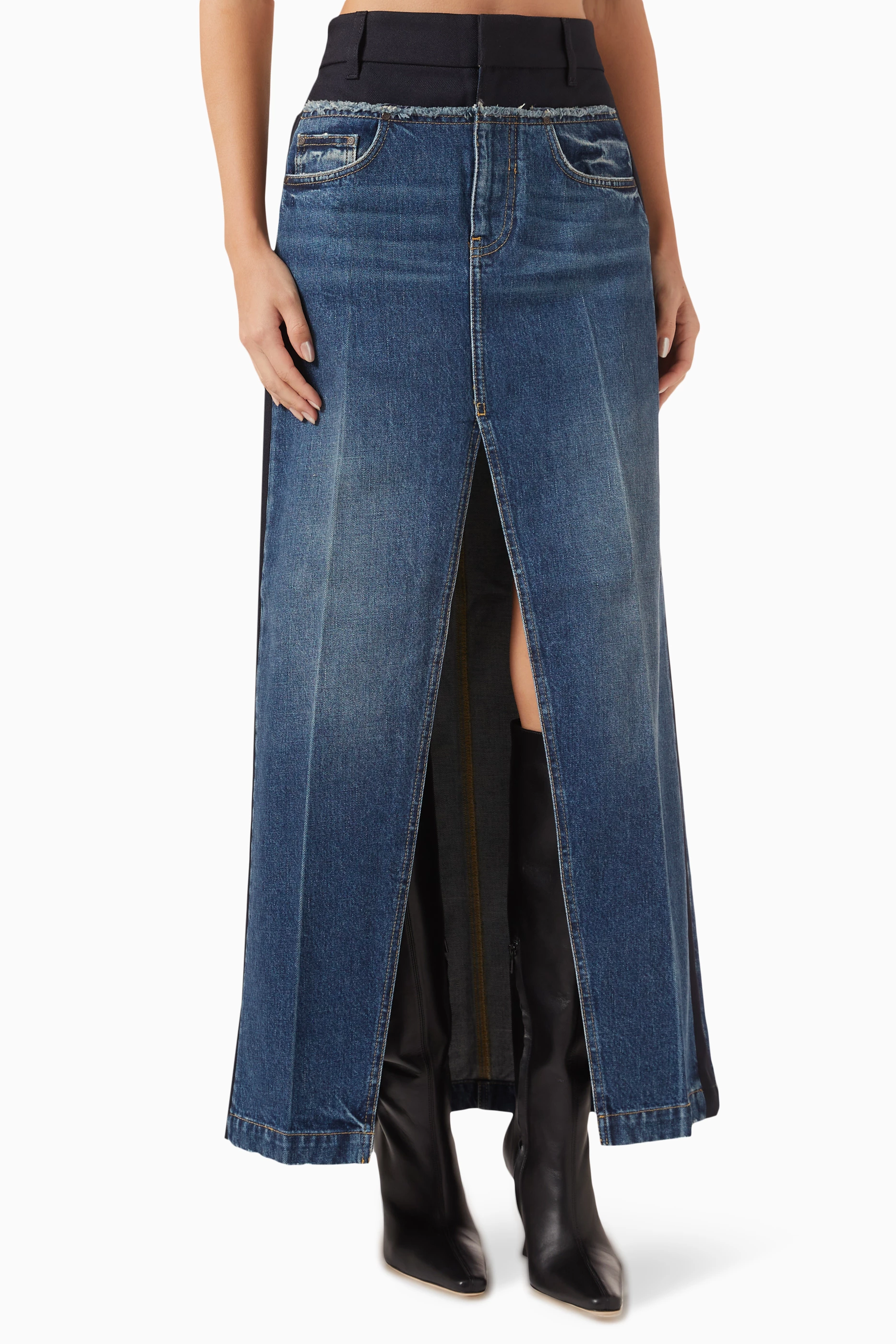 Panelled denim hot sale skirt