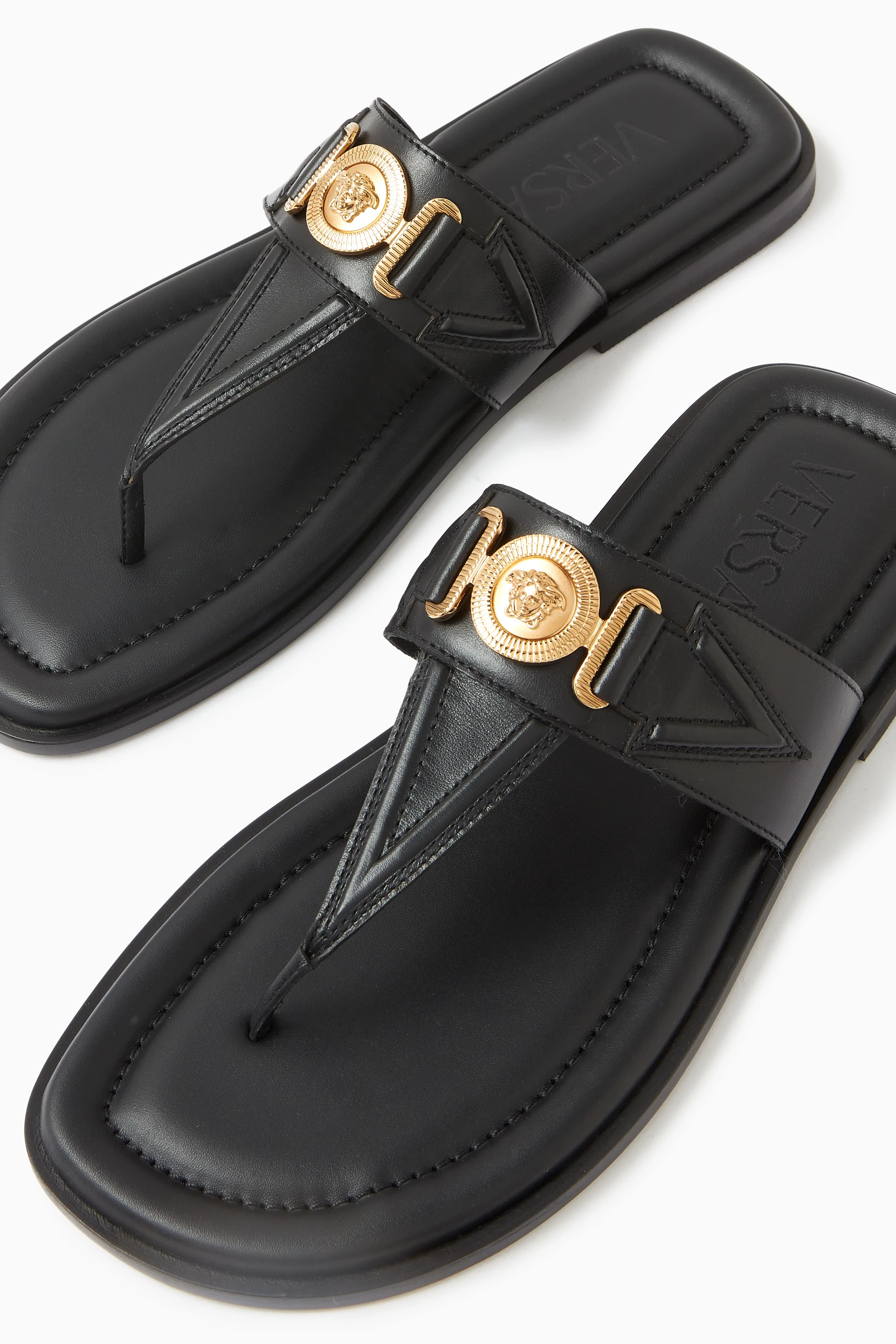 Buy Versace Black Logo Sandals in Leather for Men in UAE Ounass