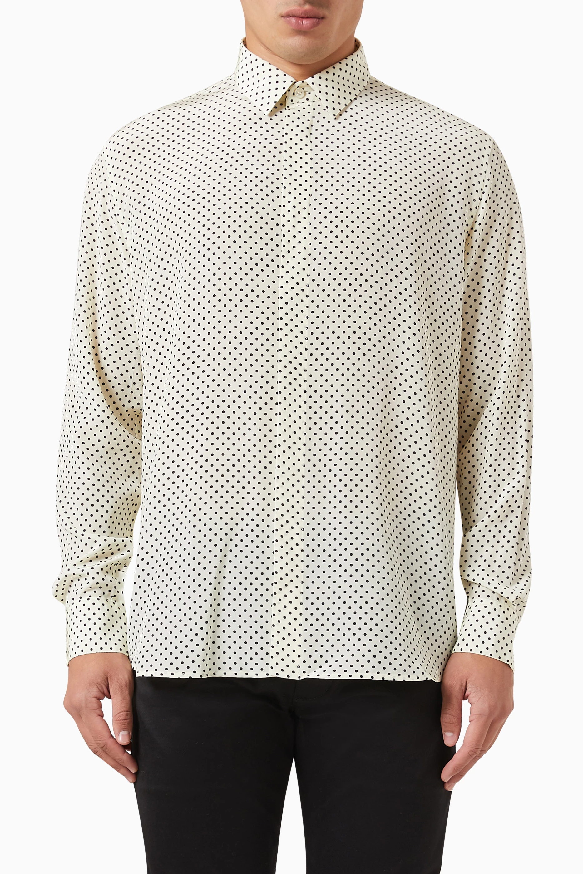 Buy SAINT LAURENT White Yves Collar Shirt in Silk for Men in UAE