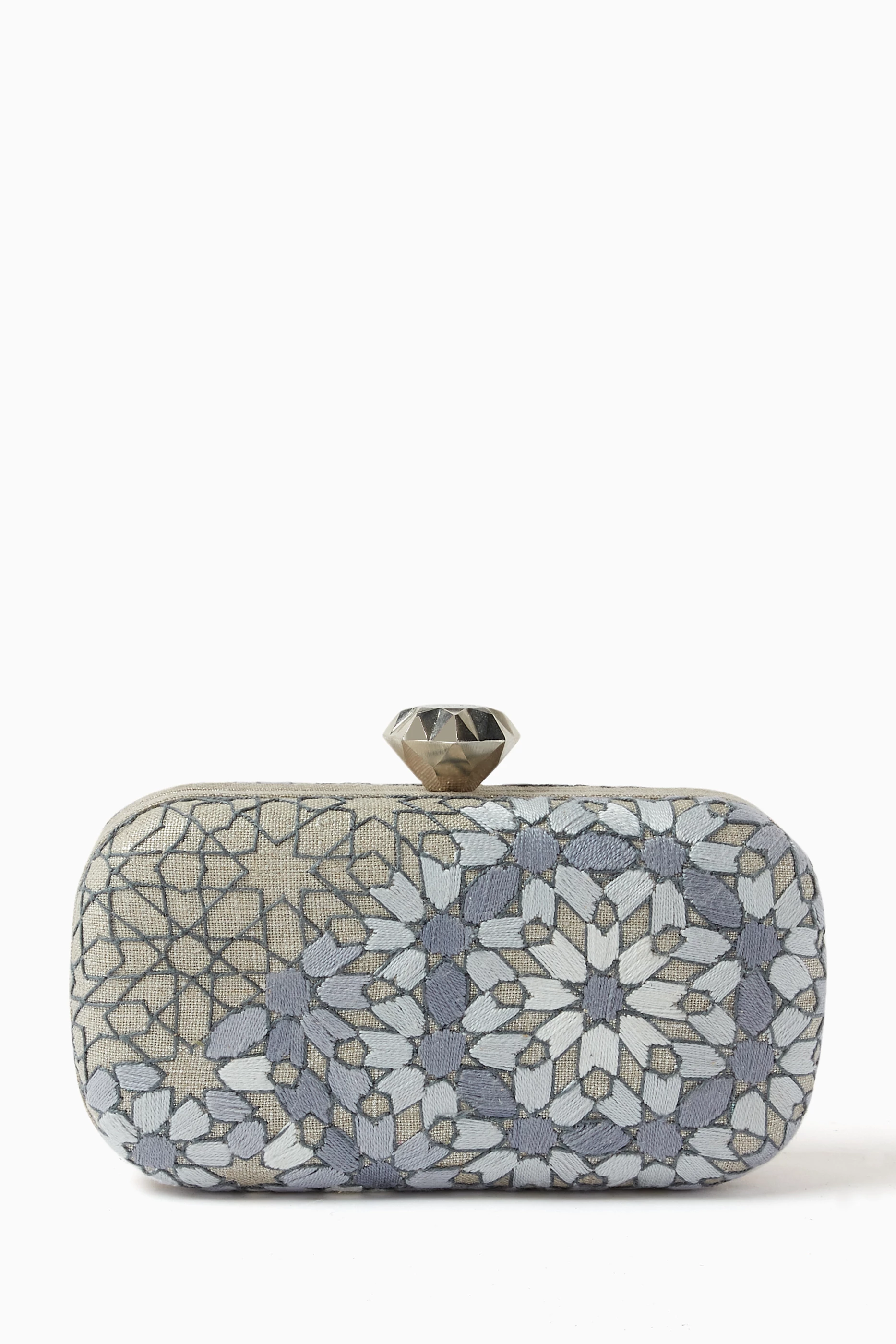 Buy Sarah s Bag Silver Arabesque Box Clutch in Canvas for Women in
