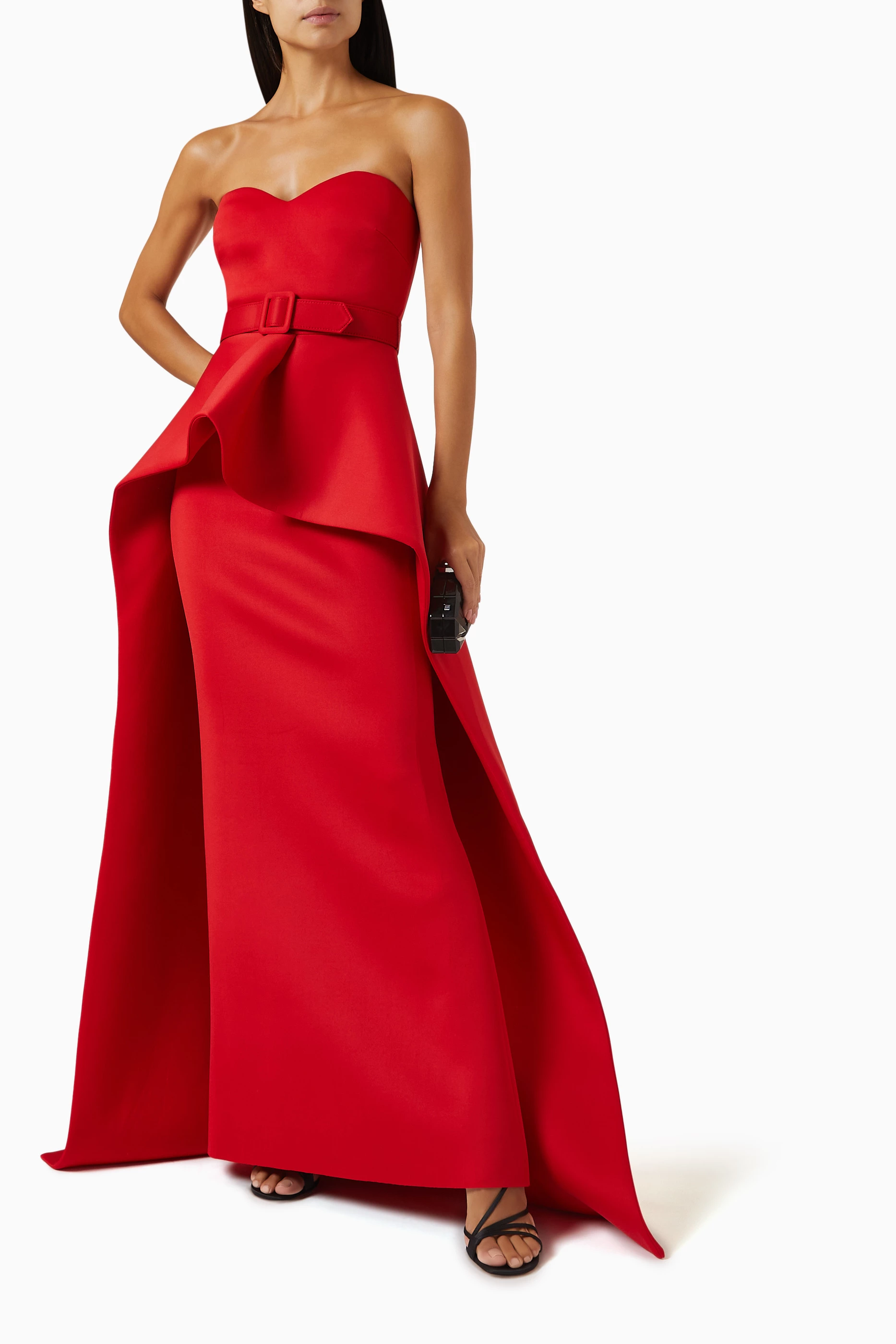 Badgley mischka red strapless ball gown shop