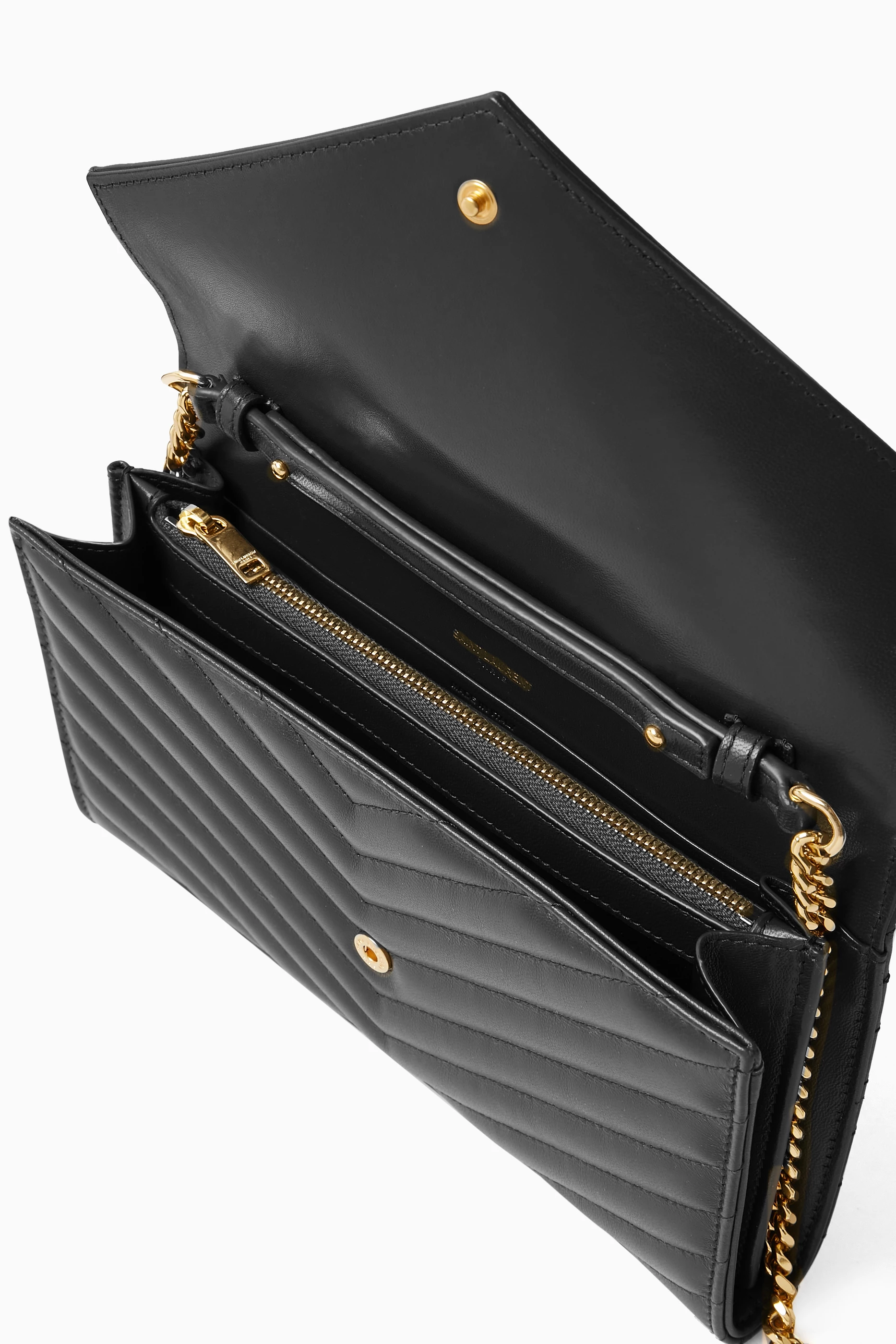 Buy SAINT LAURENT Black Cassandre Matelass Envelope Chain Wallet