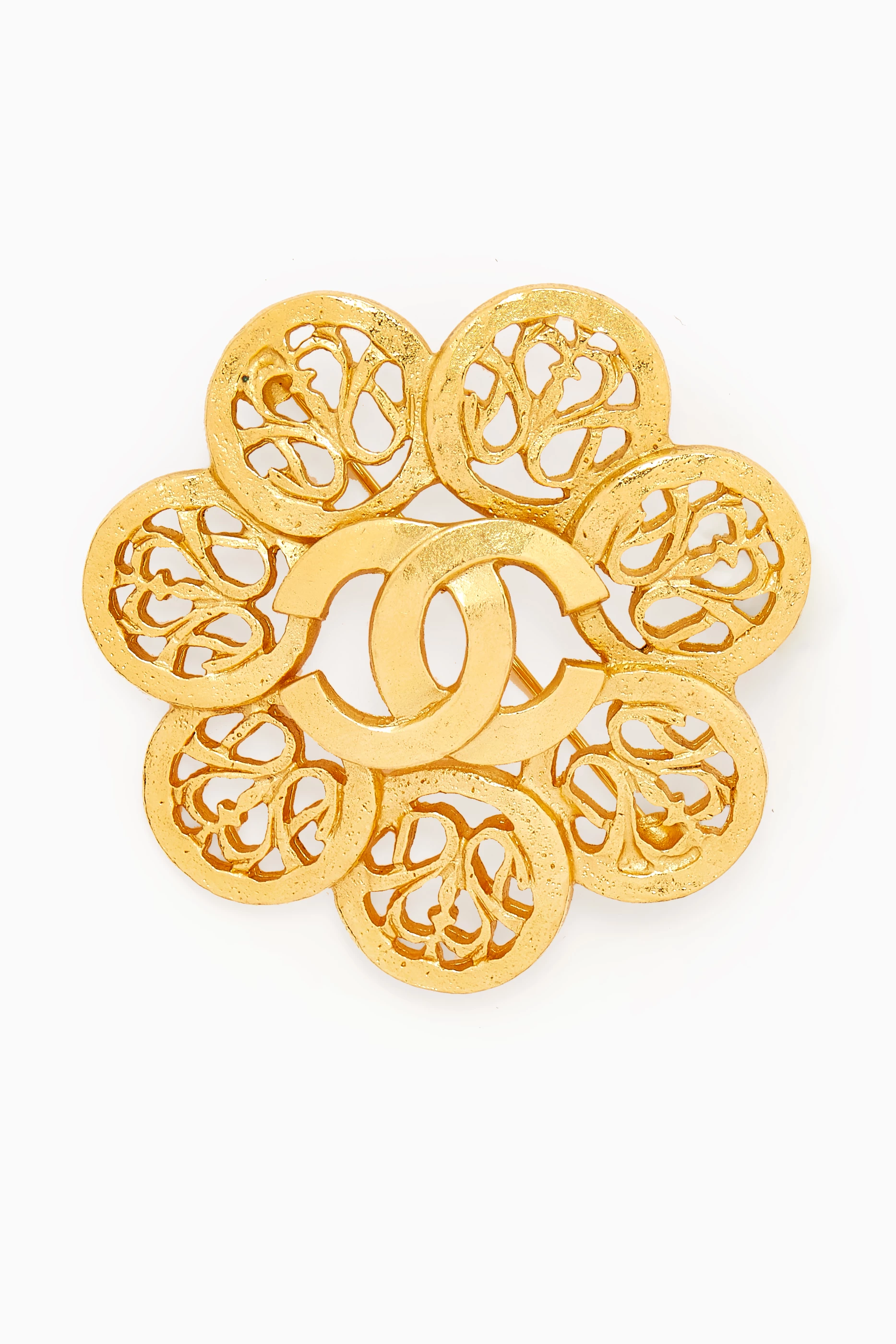 Buy Chanel Pre Loved Gold CC Arabesque Flower Brooch for Women in