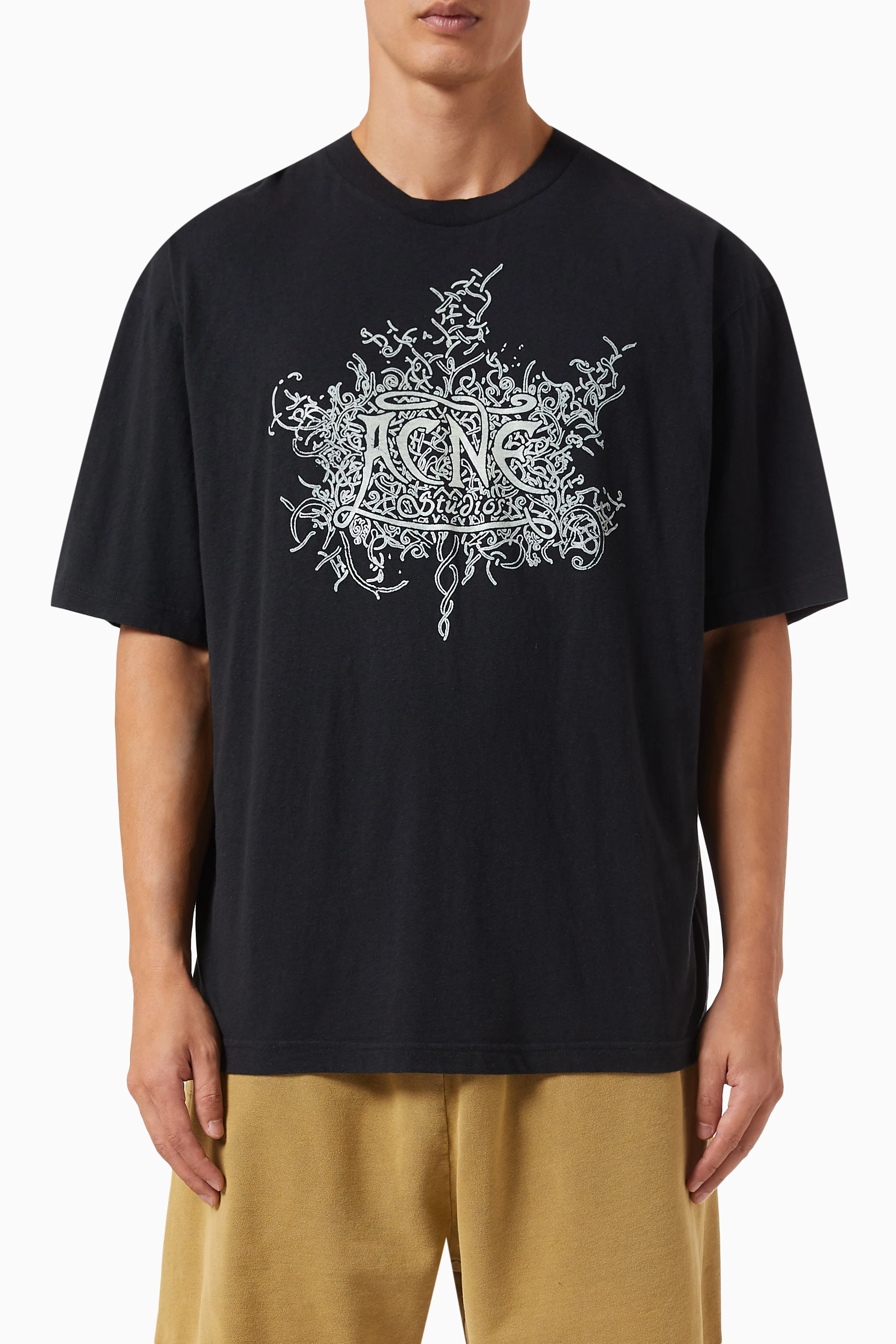 Buy Acne Studios Black Glow In The Dark Logo T shirt in Cotton for
