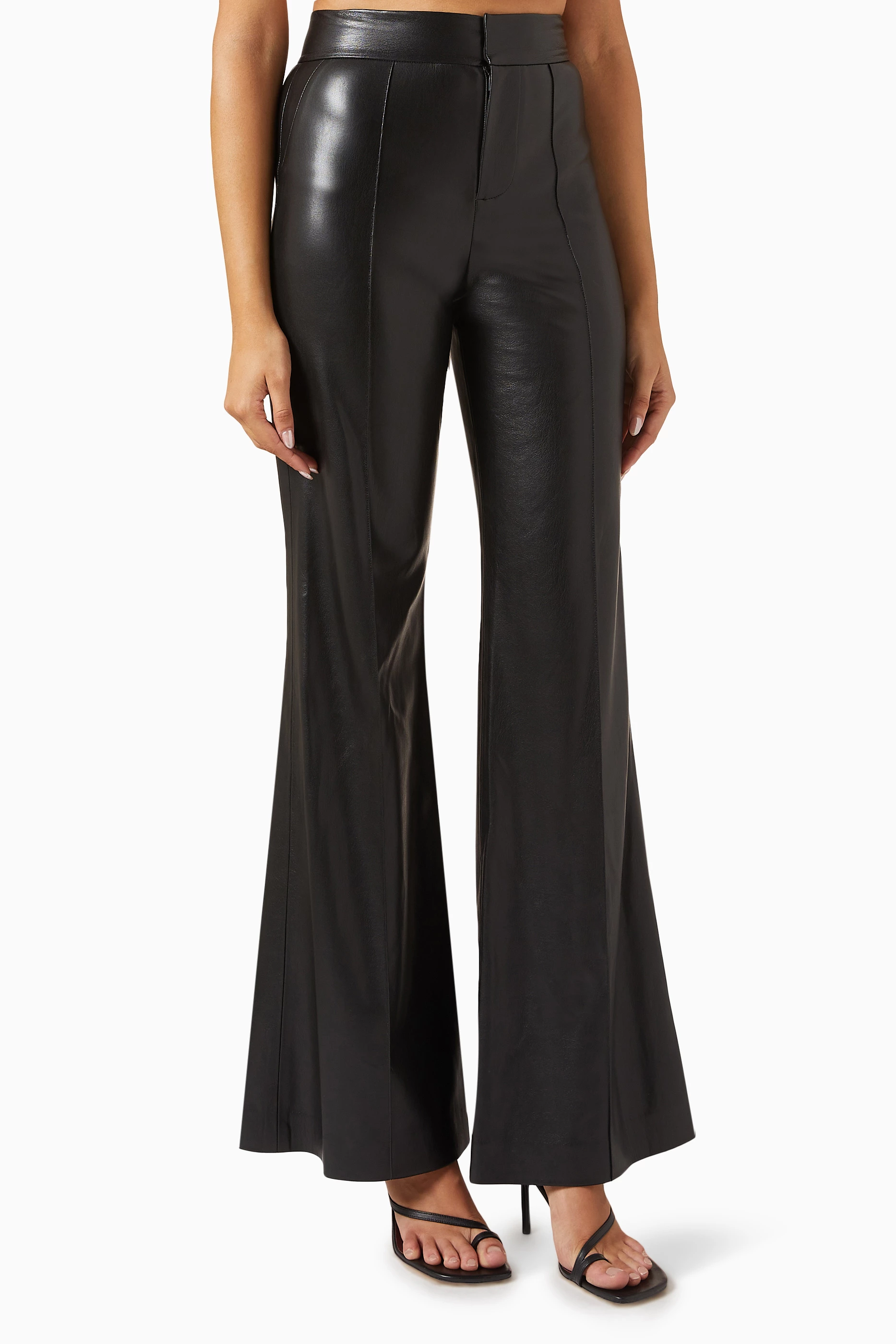Buy Alice Olivia Black Dylan Wide leg Pants in Vegan Leather for
