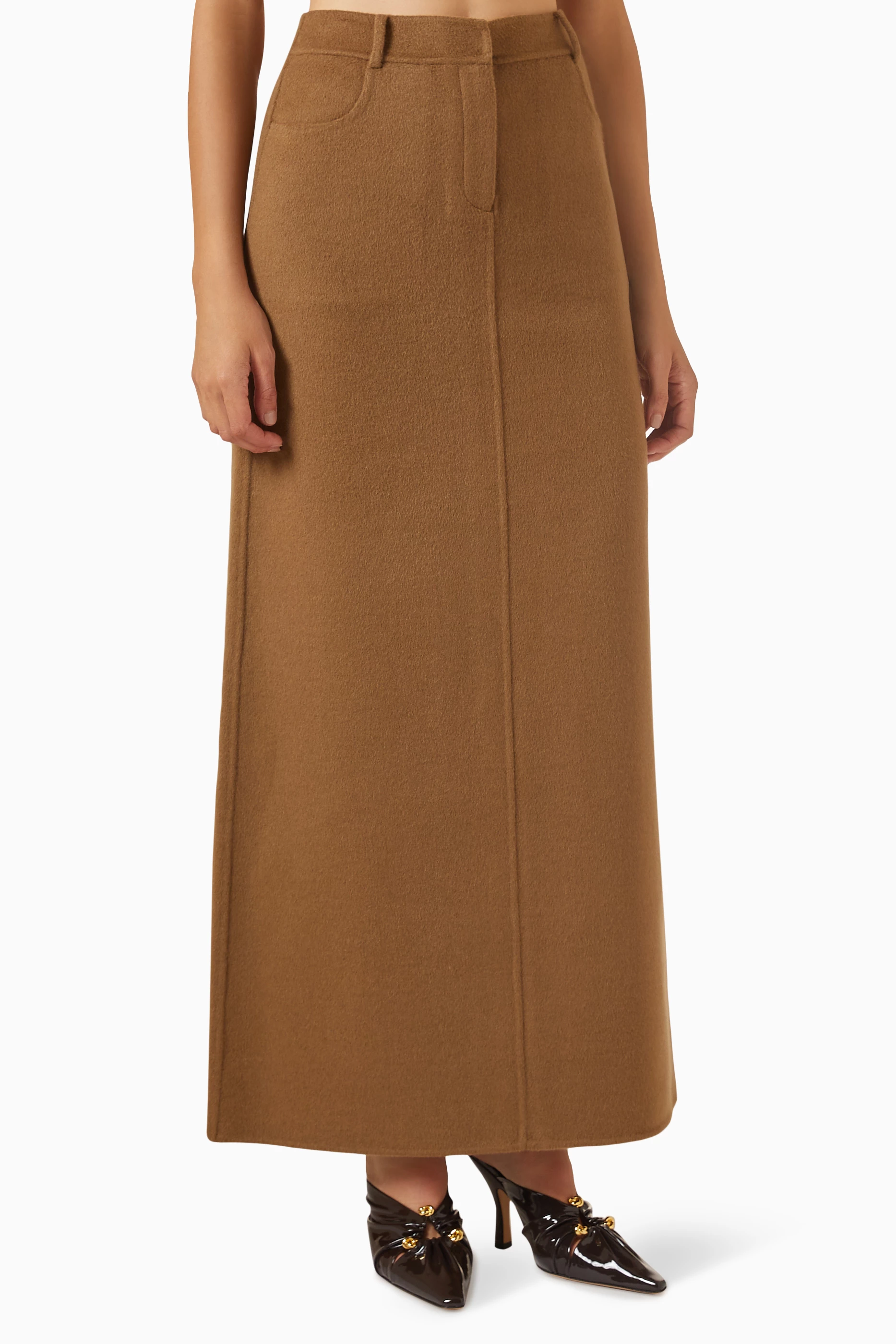 Orange wool clearance long skirt