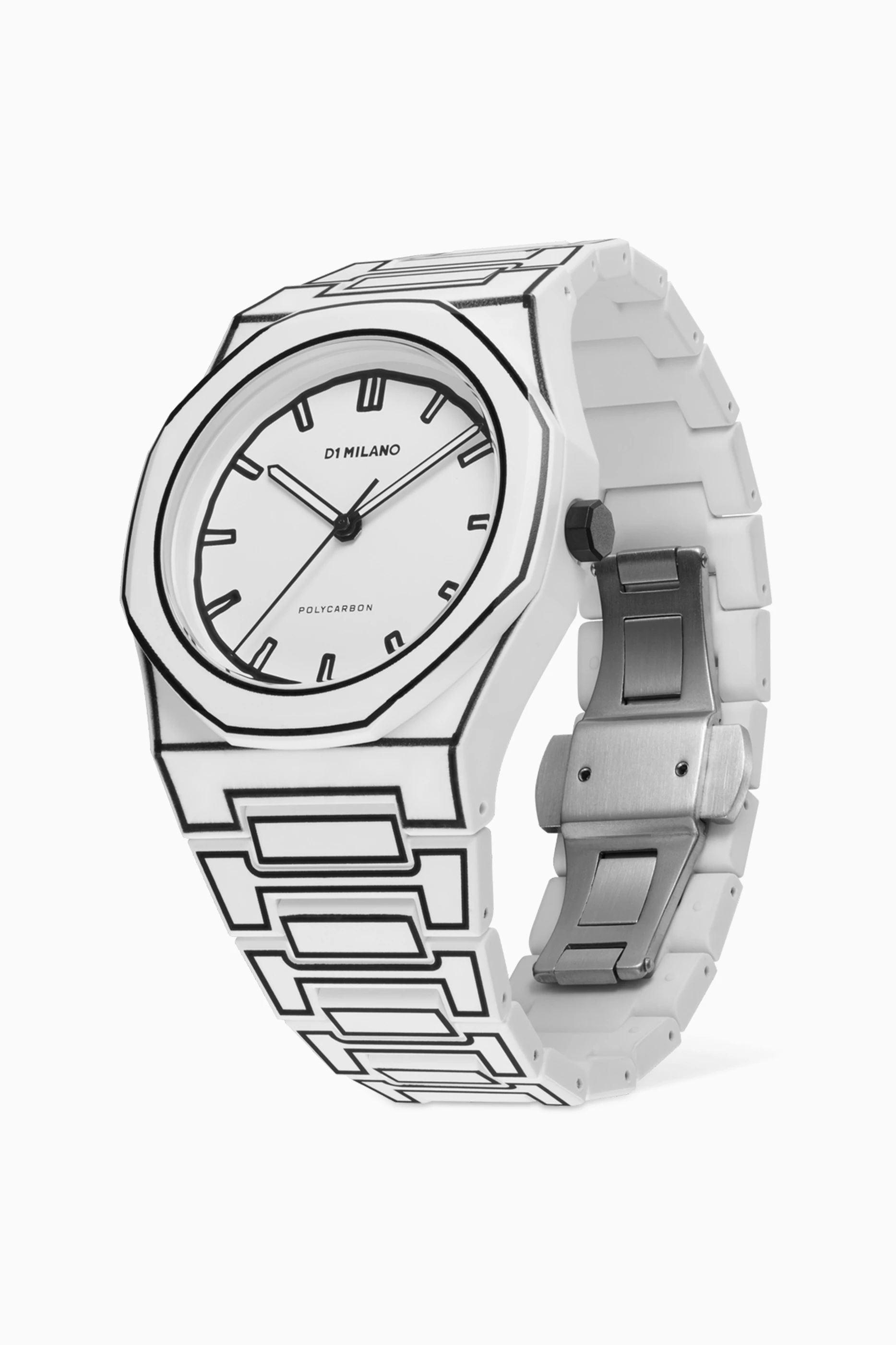 Buy D1 Milano White Sketch 2D Quartz Polycarbon Watch 40.5mm for