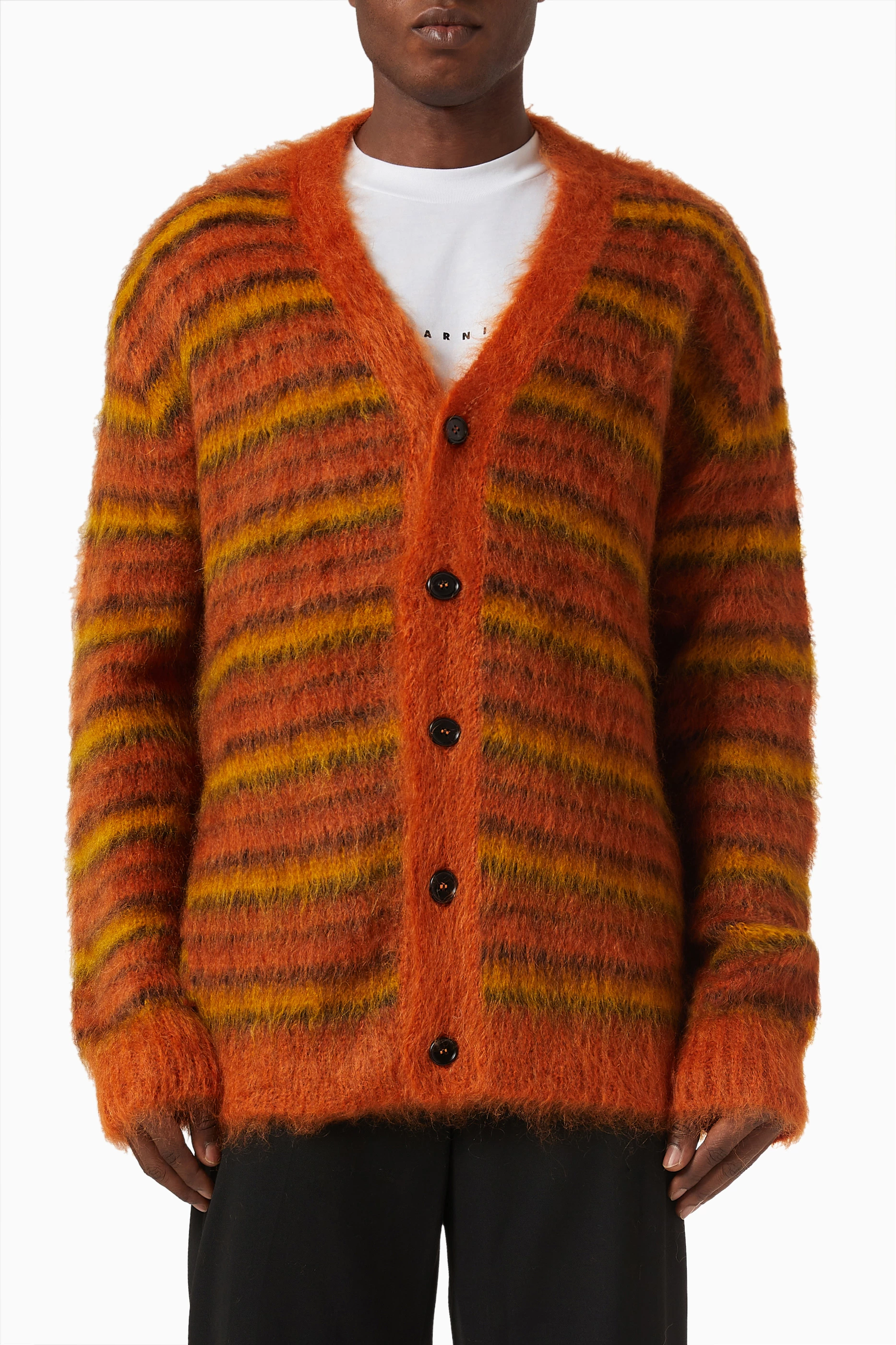 Orange shop striped cardigan