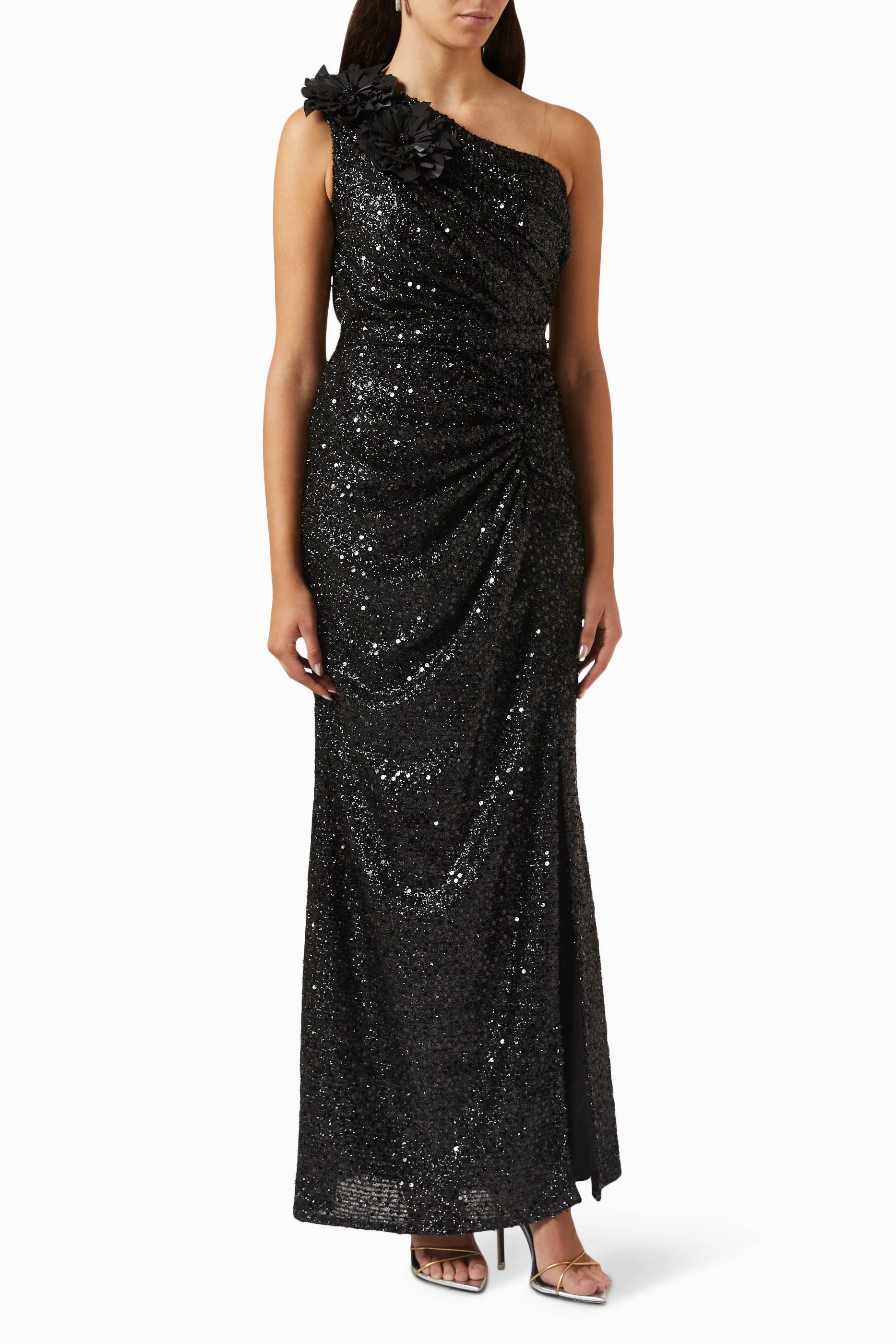 One shoulder outlet sequin long dress