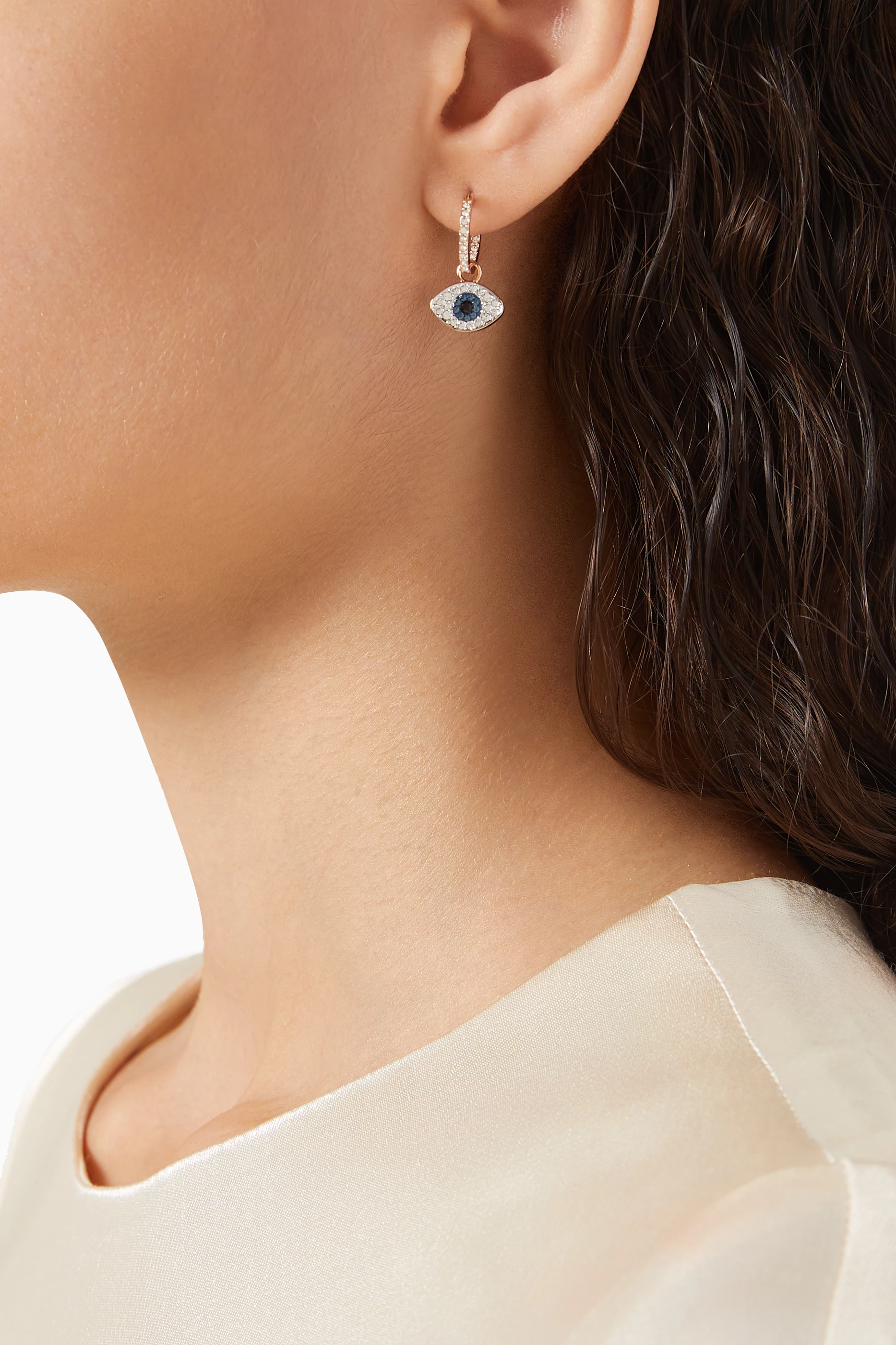 Buy Swarovski Gold Duo Evil Eye Hoop Earrings in Rose Gold plated