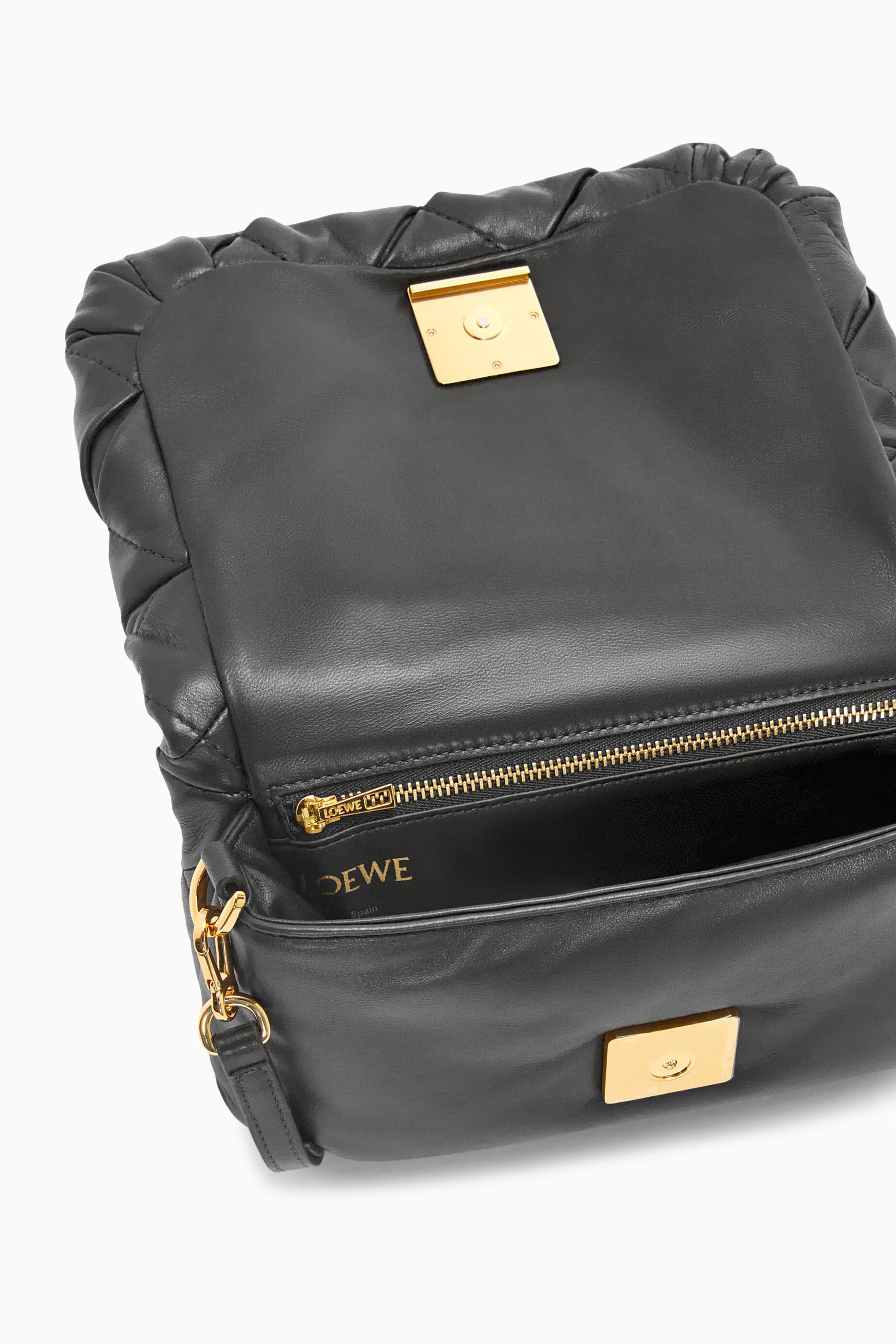 Buy Loewe Puffer Goya bag in black shiny nappa lambskin at the Park Avenue  boutique. Loewe Puffer Goya bag in black shiny nappa lambskin from the best  world brands with delivery across