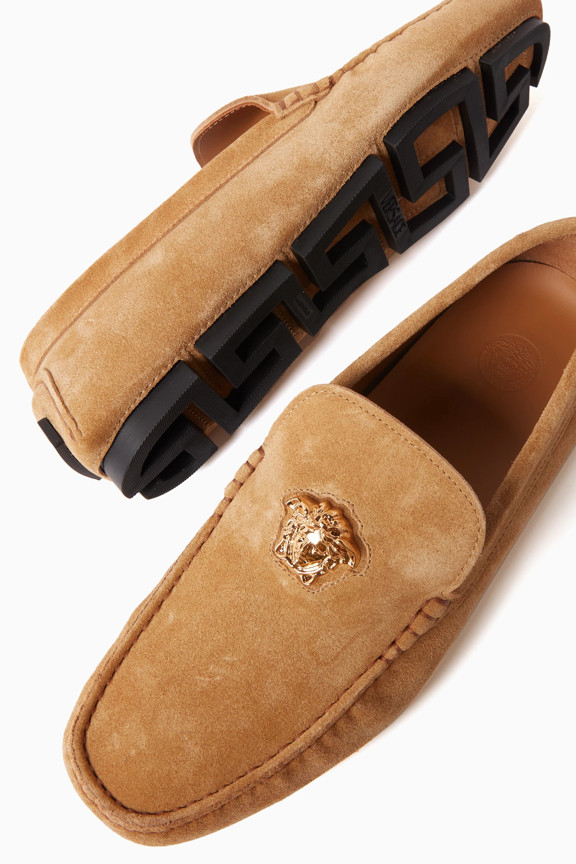 Buy Versace Brown La Medusa Driver Shoes in Suede for Men in UAE