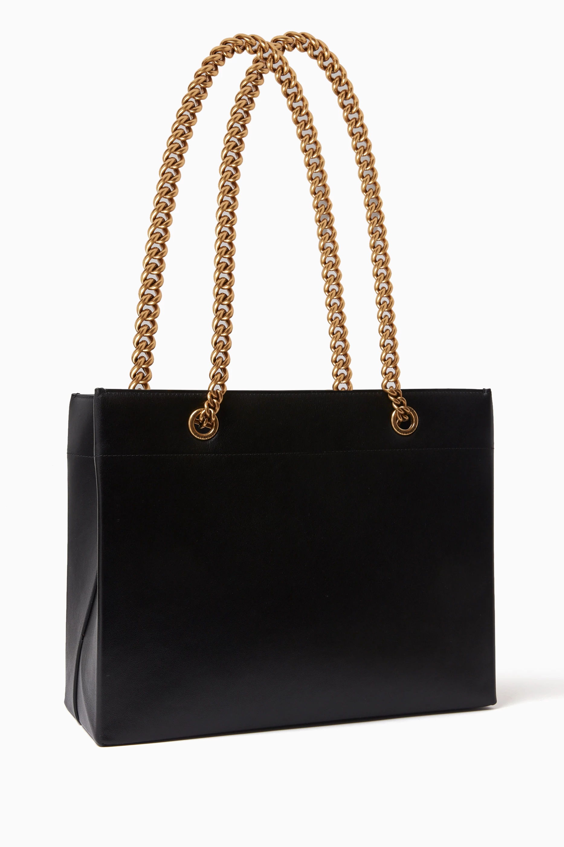 Black chain handle tote bag top