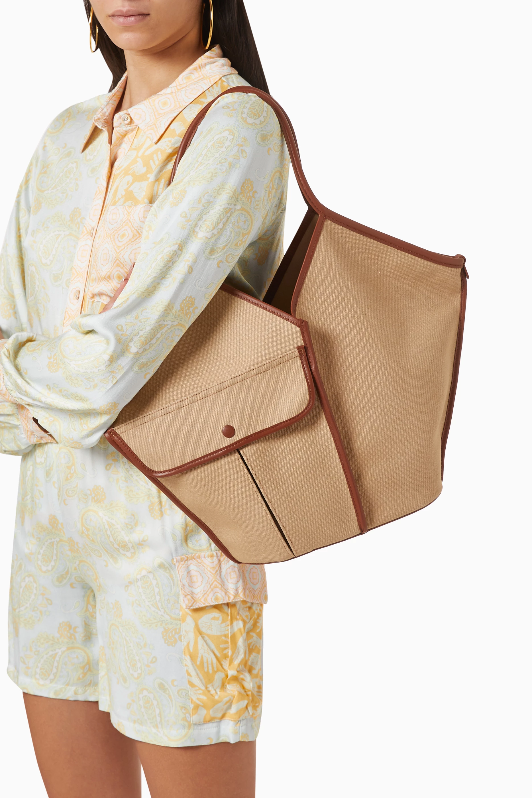 Buy Hereu Neutral Duna Tote Bag in Canvas & Leather for WOMEN in UAE