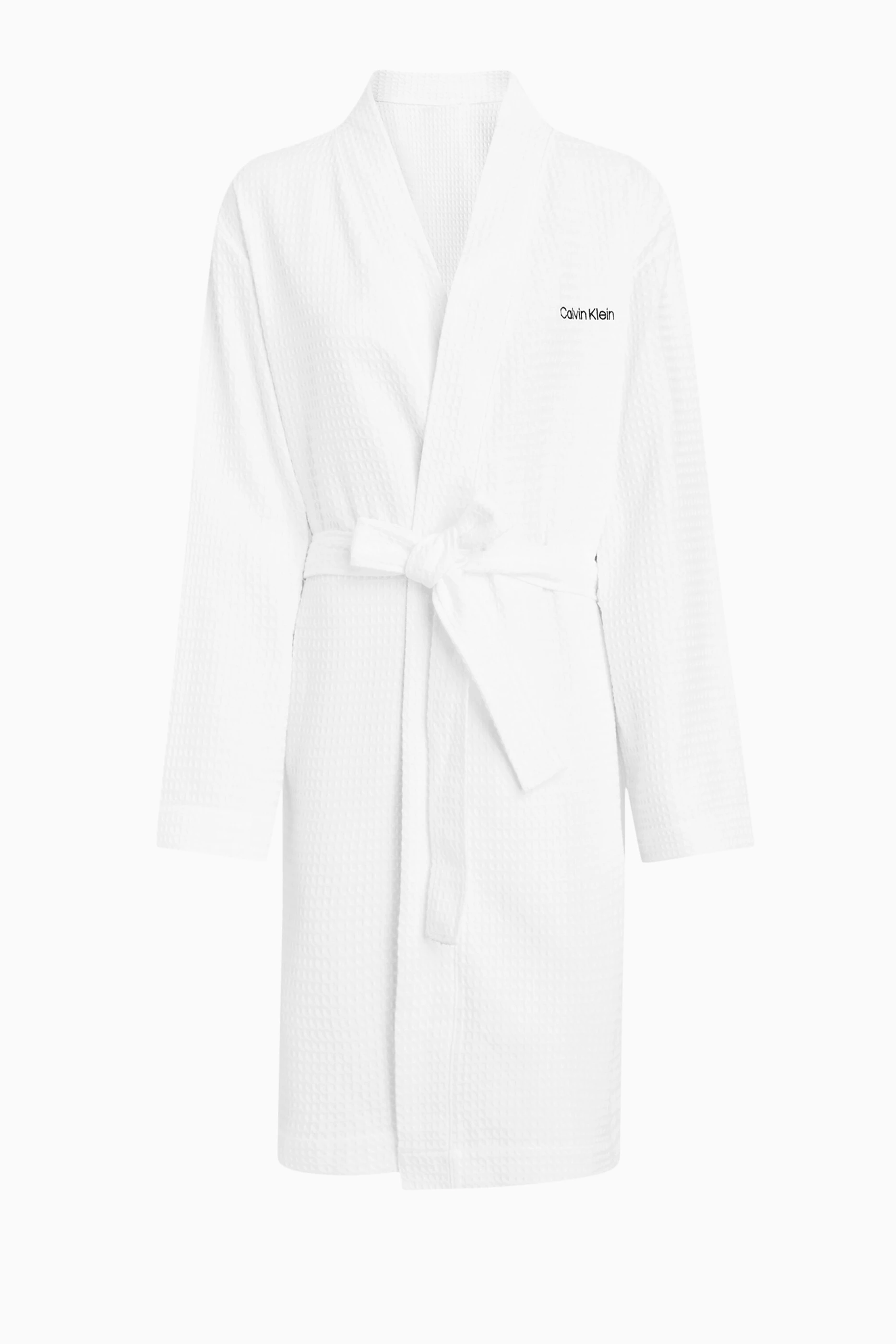 Buy Calvin Klein White Logo embroidered Waffle Bathrobe in Cotton