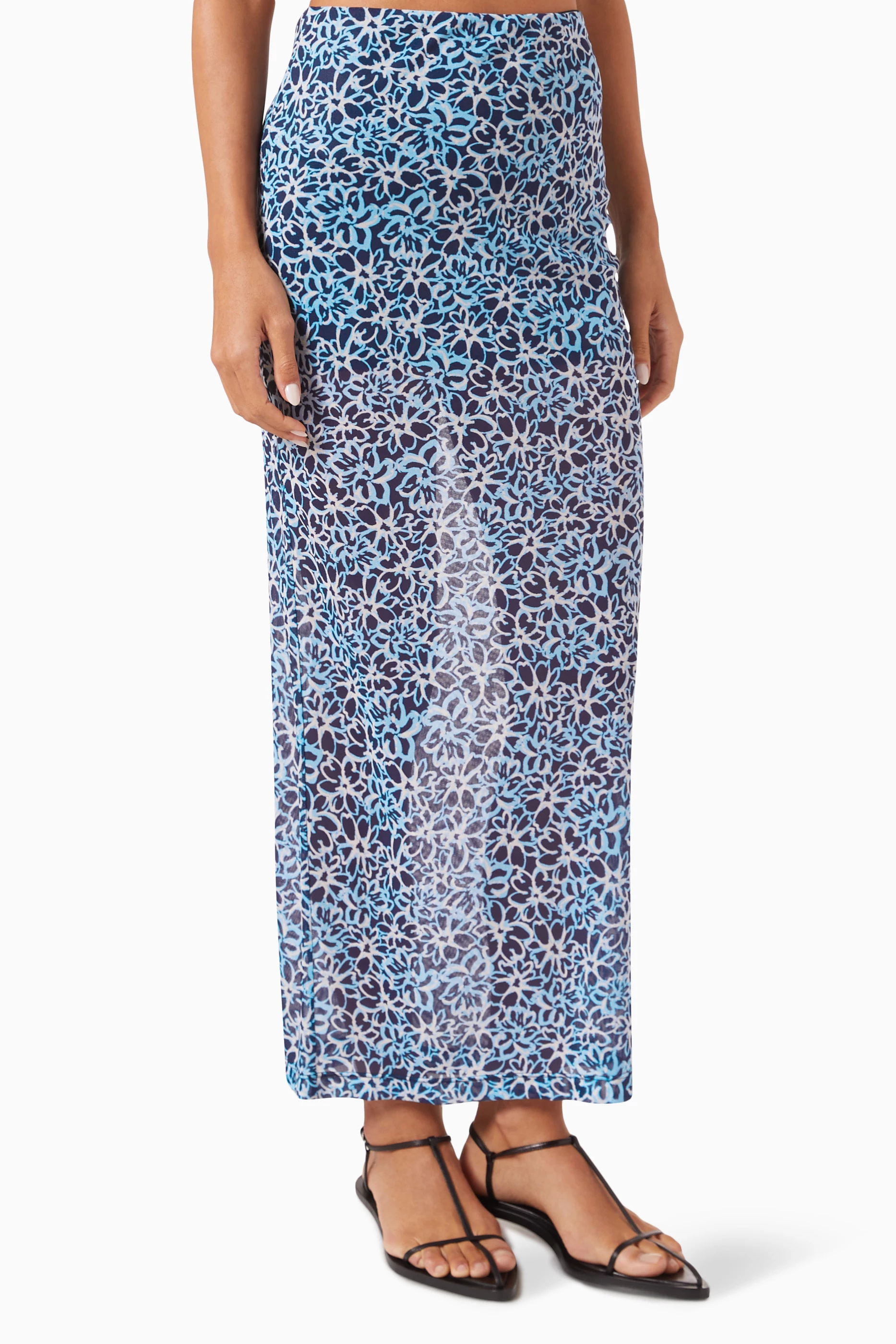 Buy Viktoria Woods Blue Immortal Maxi Skirt in Mesh for Women in