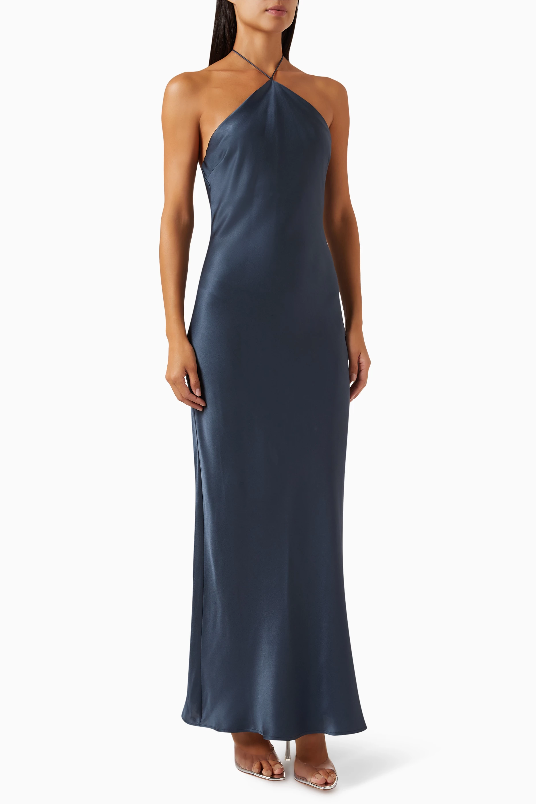 Buy ANINE BING Blue Leanne Halterneck Maxi Dress in Silk Satin for