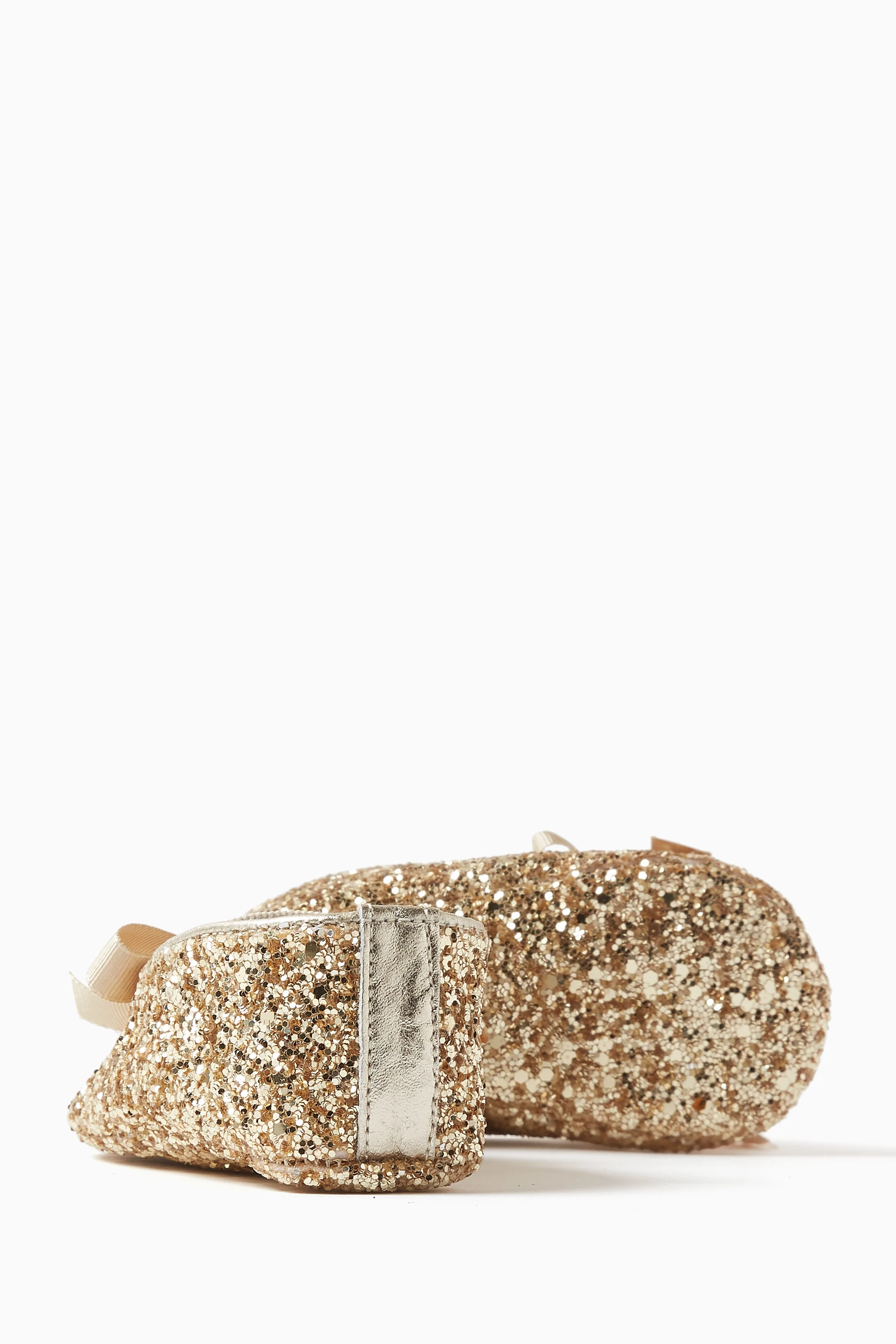 Buy Babywalker Gold Bow detail Glitter Ballerina Shoes in Fabric