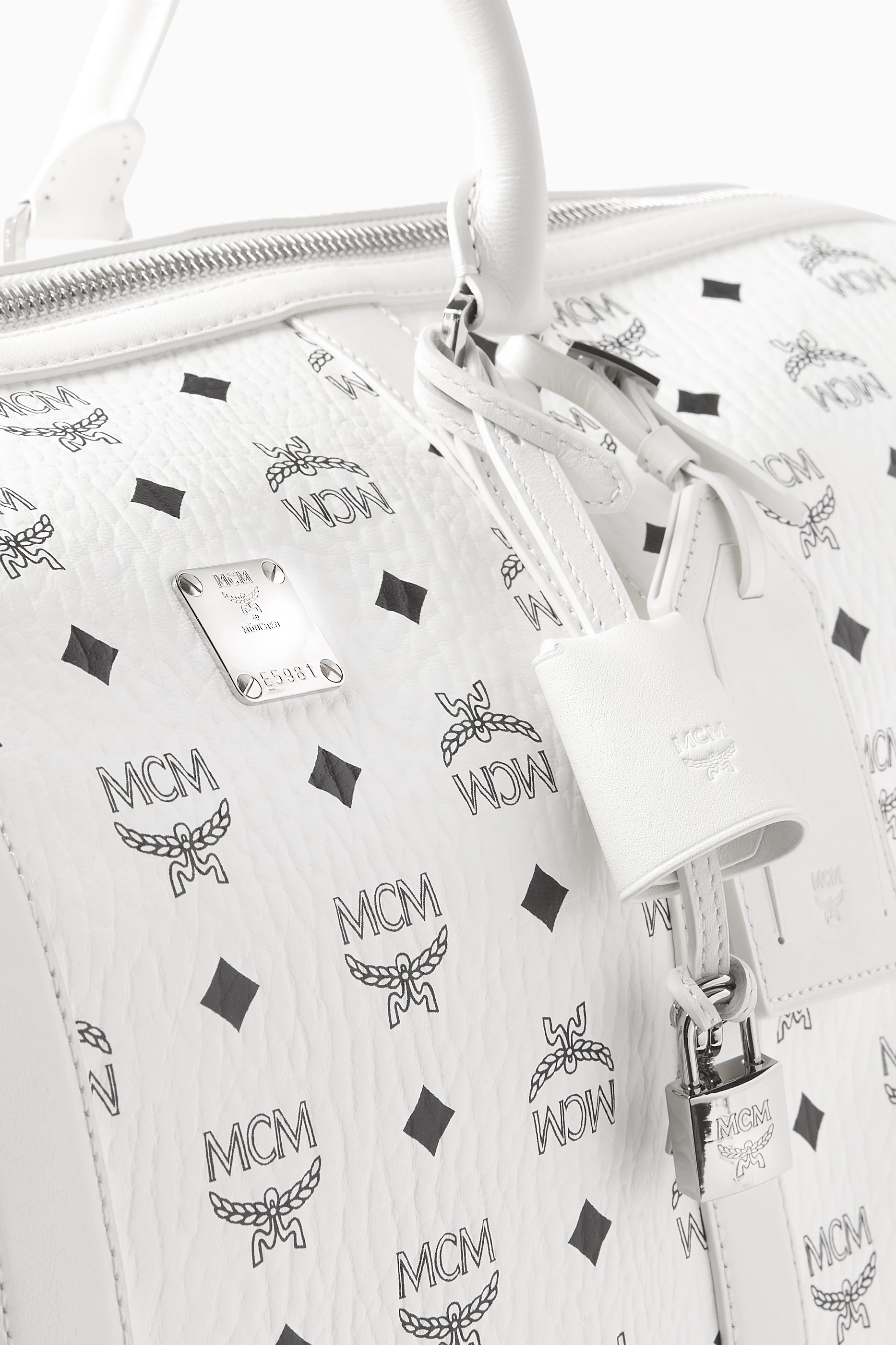 Buy MCM White Xlarge Ottomar Weekender 55 Duffle Bag in Coated