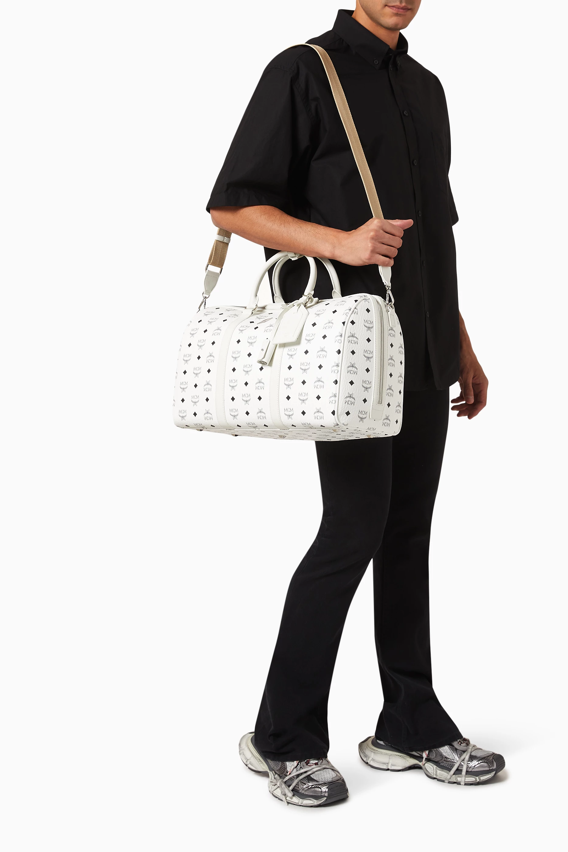 White mcm duffle new arrivals bag