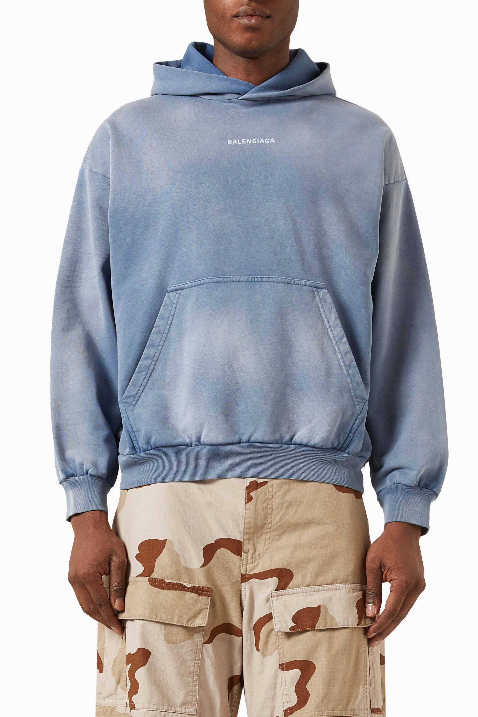 Buy Balenciaga Blue Logo Embroidered Hoodie in Cotton for UNISEX