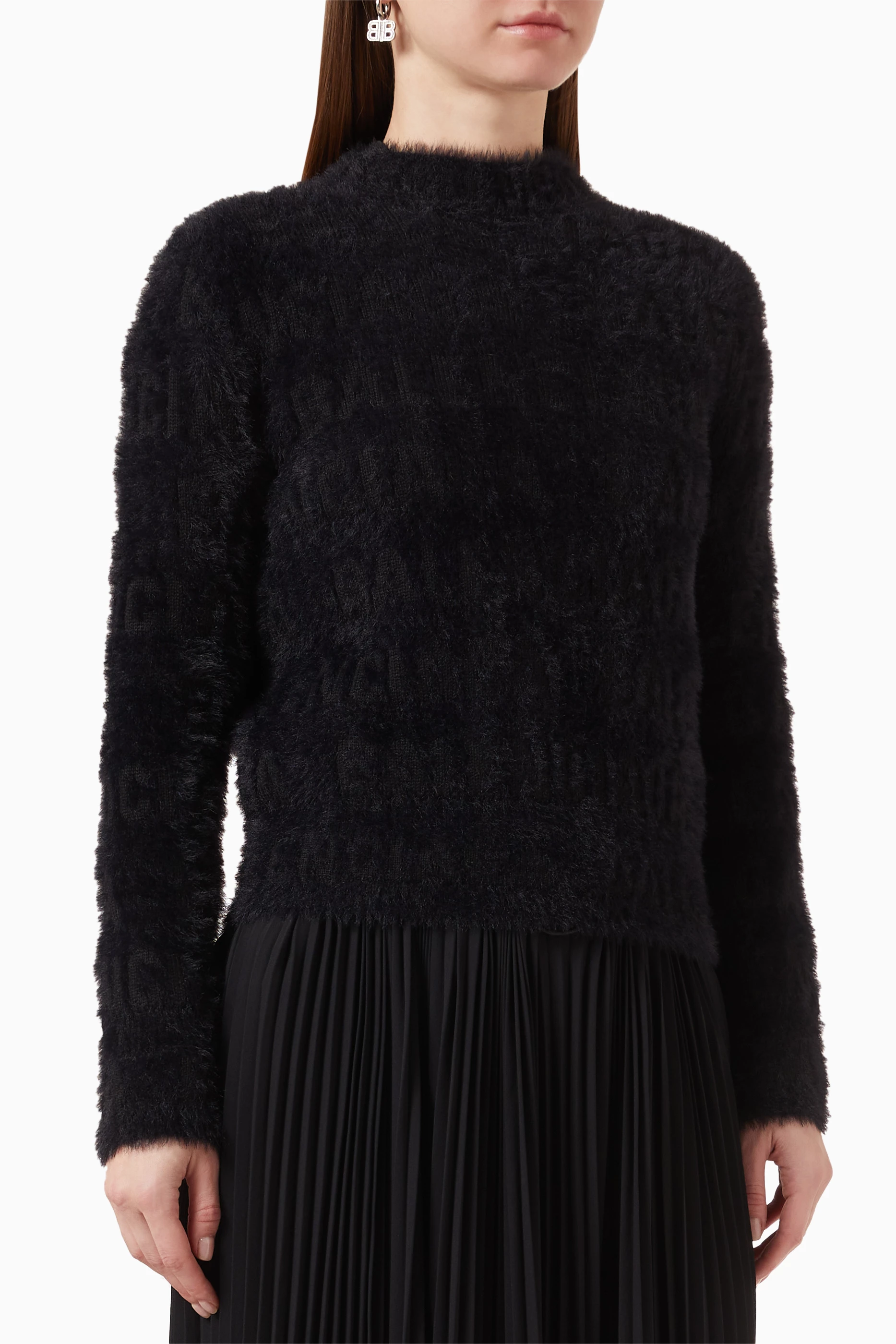 Buy Balenciaga Black Logo Scarf Furry Sweater for Women in UAE