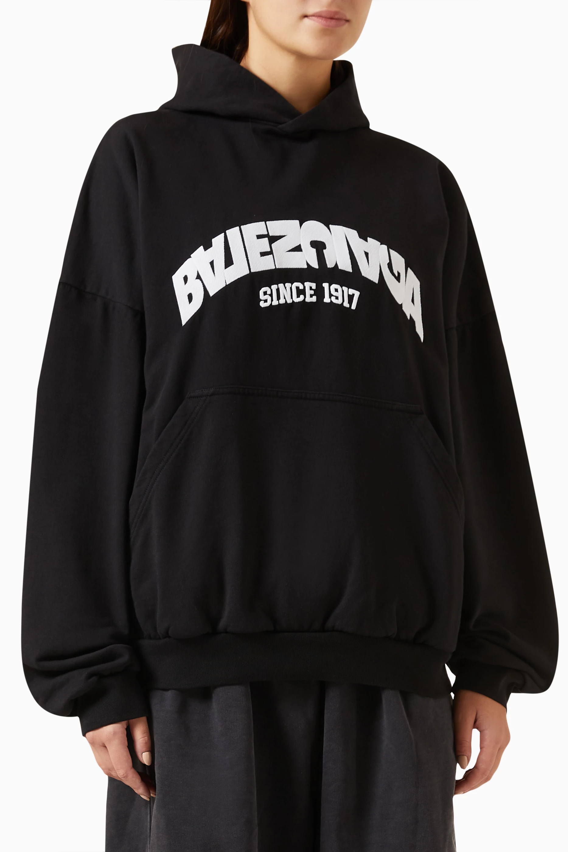 Buy Balenciaga Black Back Flip Oversized Hoodie in Fleece for
